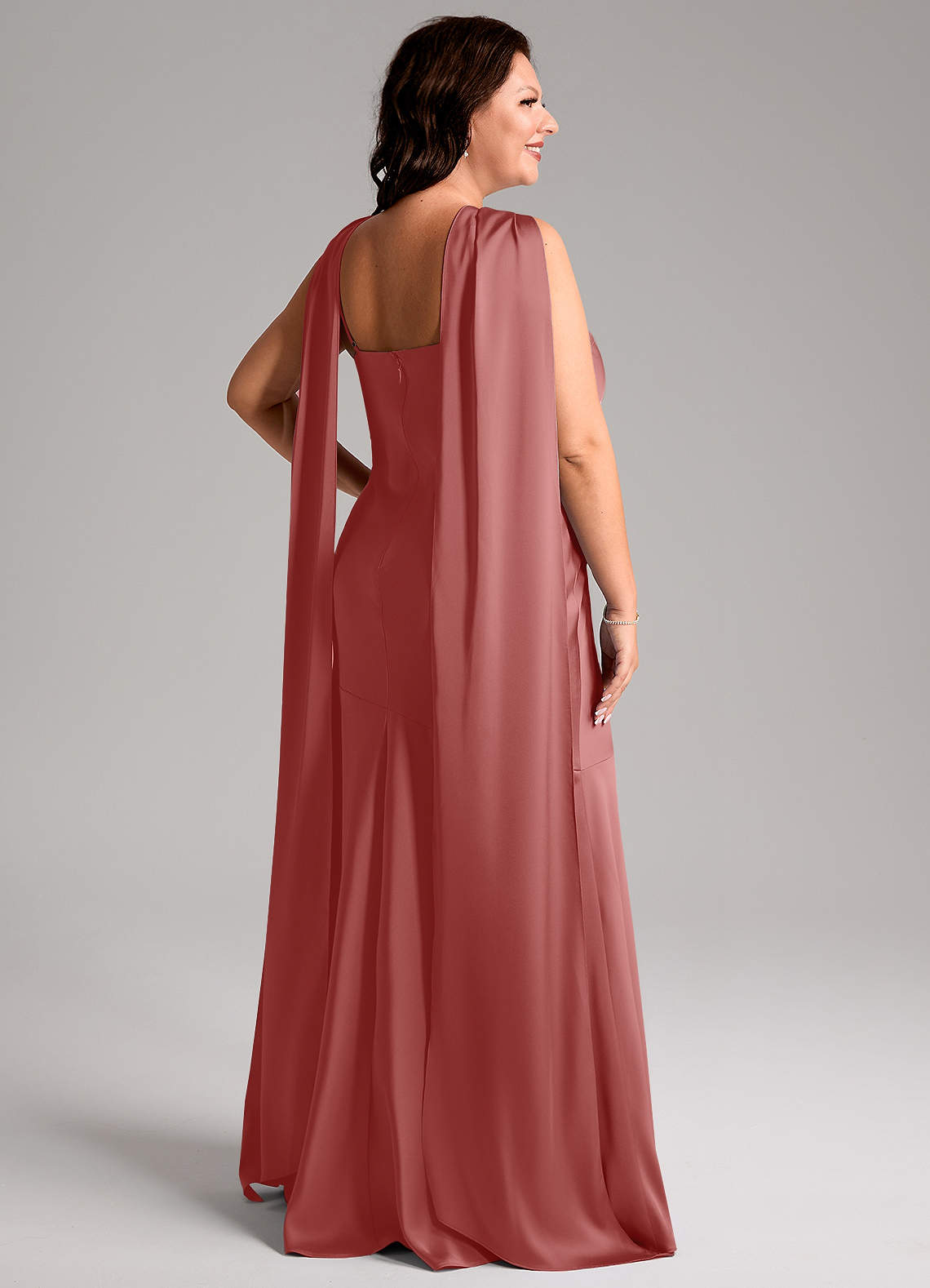 Azazie Kinsley Vestidos de madrinha de casamento Vestido Rosa Antiga de Cetim elástico de sereia com Fenda Lateral image7