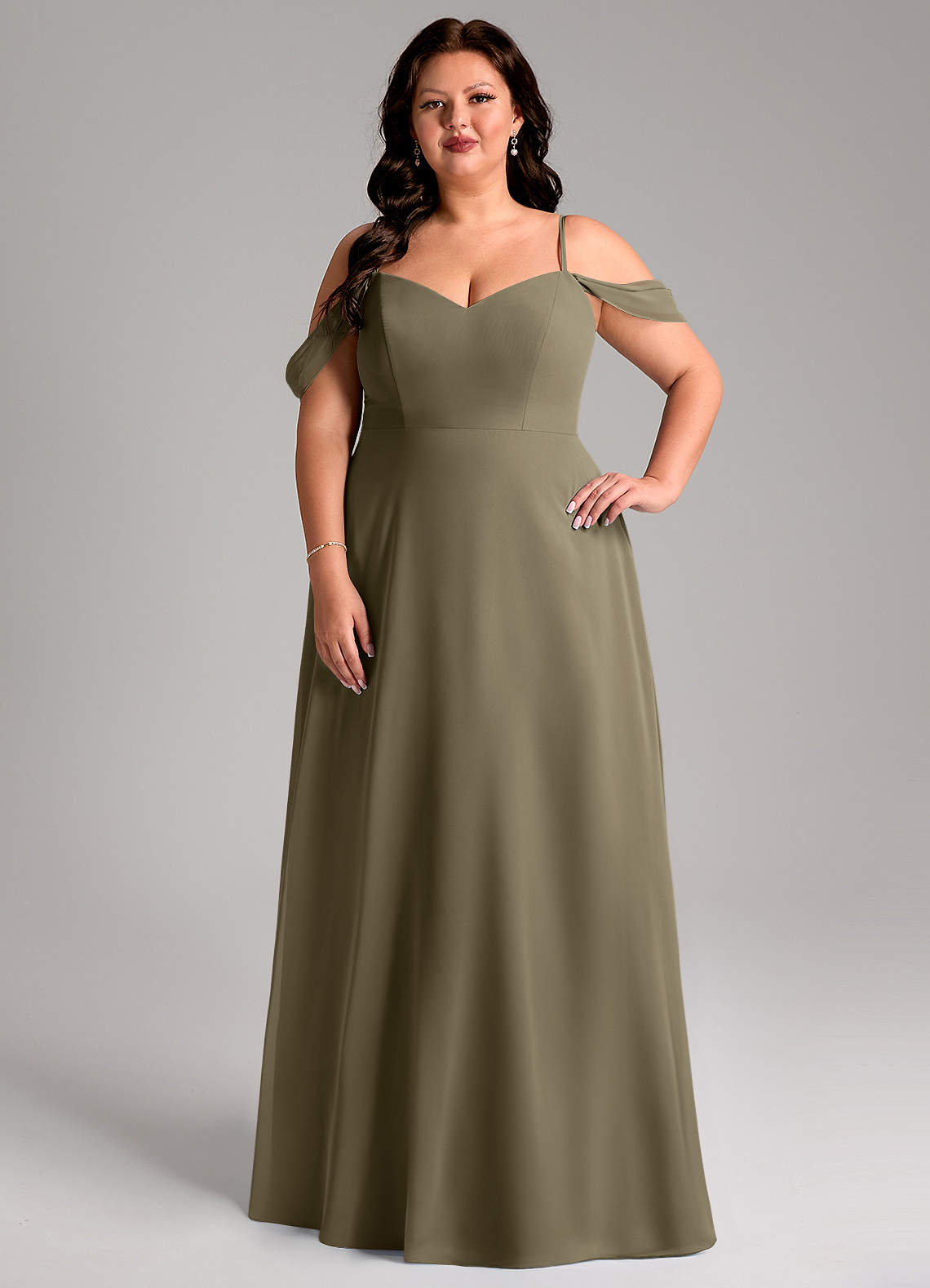 Azazie Marley Bridesmaid Dresses Willow Green A-Line Off the Shoulder Chiffon Convertible Dress image1