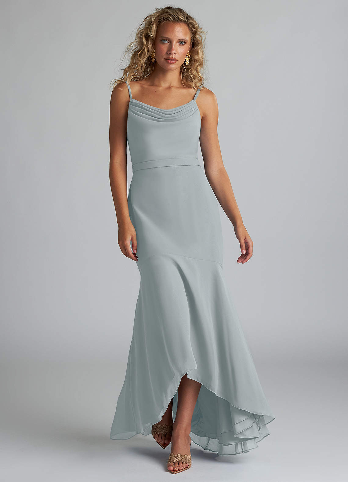 dolphin grey bridesmaid dresses Dolphin Grey A-line Asymmetrical Neck Satin Long Bridesmaid Dress Dolphin Grey / US 8