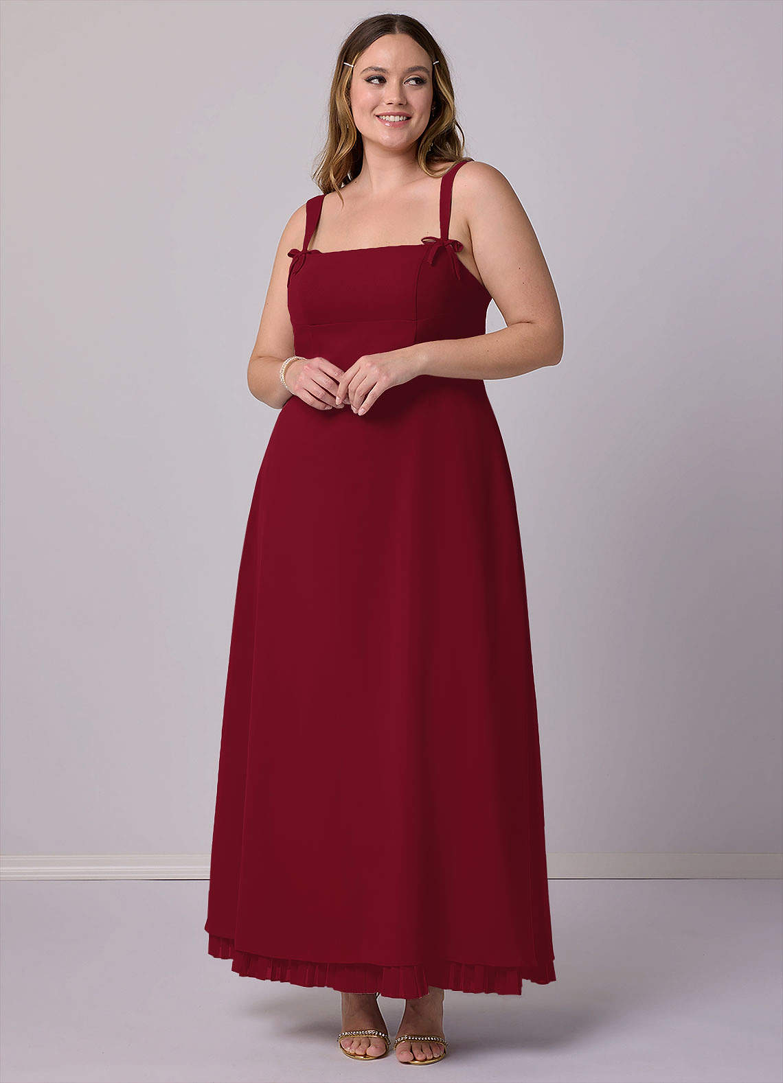 Barbie ♥ Azazie Bridesmaid Dresses Burgundy A-Line Pleated Chiffon Dress image1