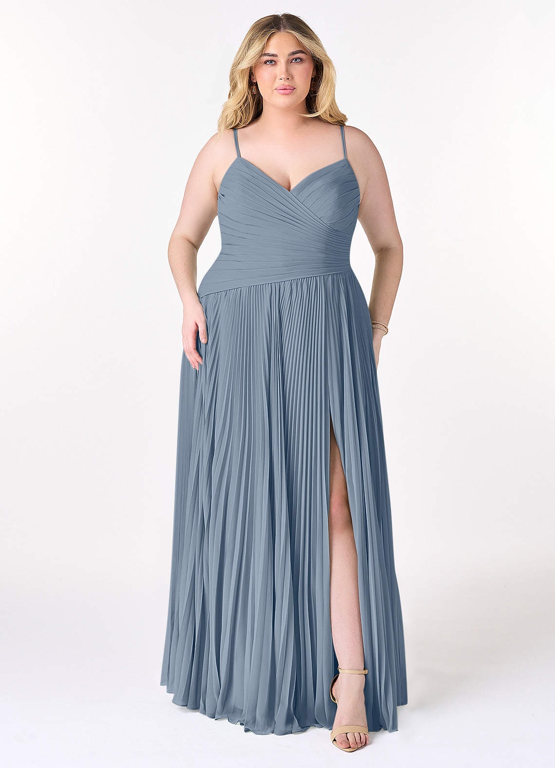 Azazie Vini At-home Try On Dresses Matcha A-Line V-Neck Pleated Chiffon Dress image6