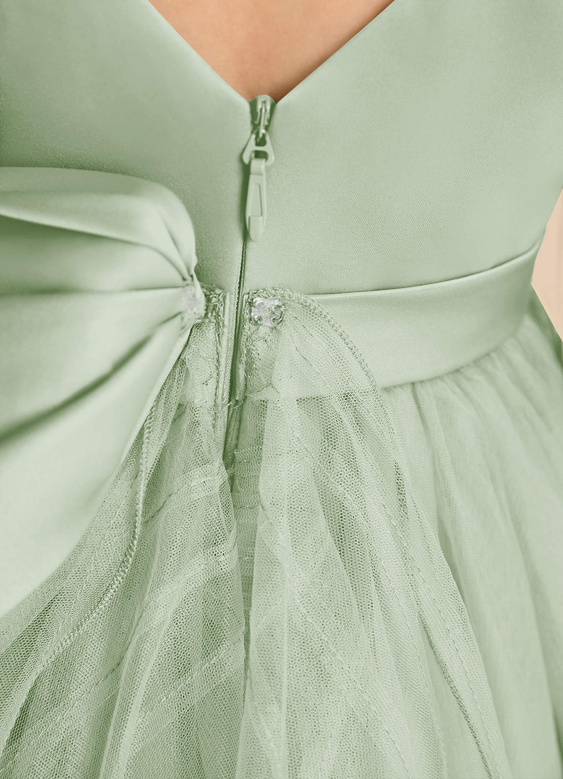 Azazie Ball-Gown Scoop Neck Tea-Length Tulle Flower Girl Dresses - Dusty Sage