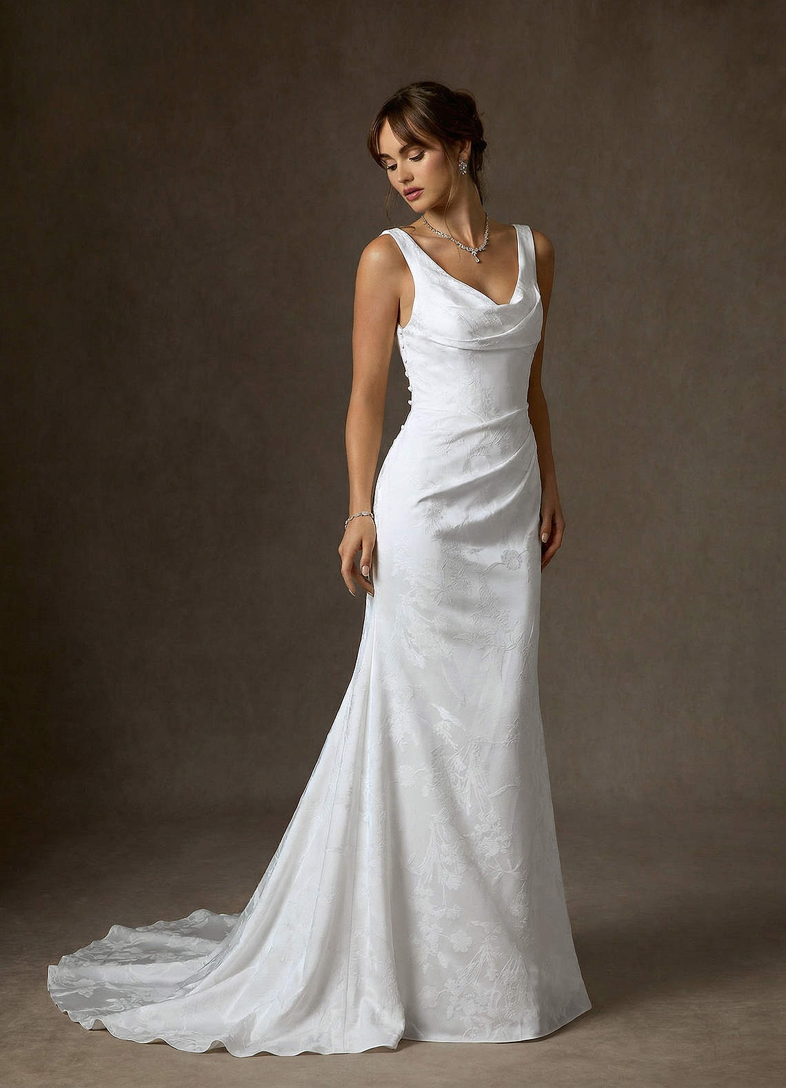 Azazie Hibiscus Wedding Dresses Diamond White Sheath Floral Jacquard Dress image6