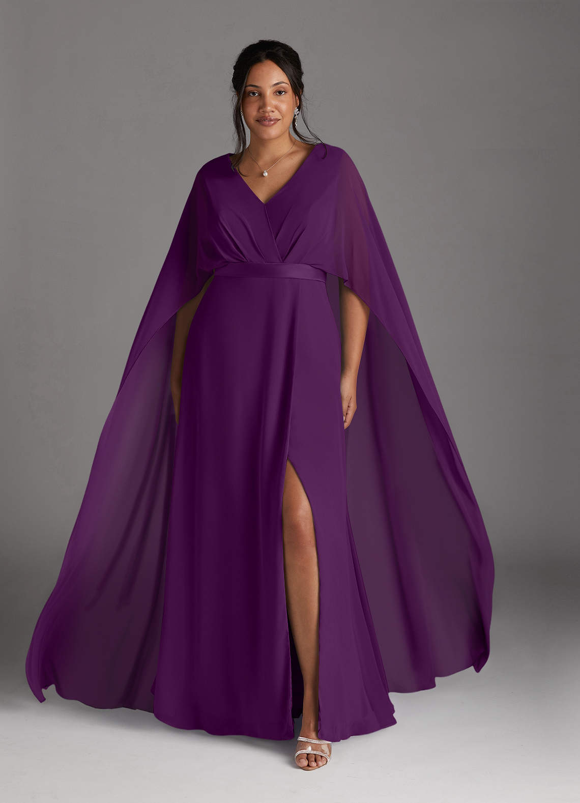 Azazie Isa Mother of the Bride Dresses Grape A-Line V-Neck Pleated Chiffon Dress image1