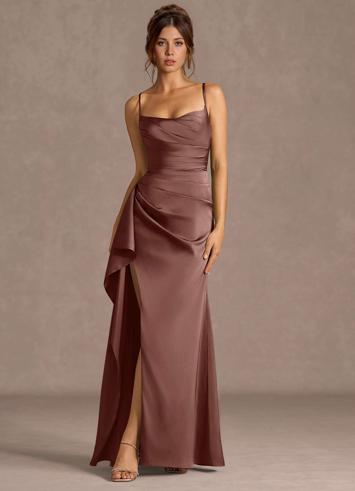 Thora Mocha Coco Open Back Prom Dress | Azazie