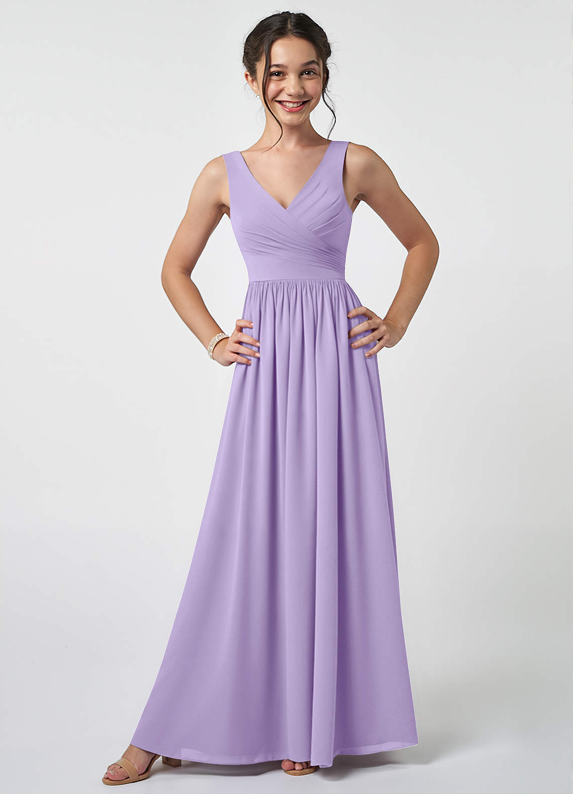 Azazie Keyla Junior Lilac A-Line Pleated Chiffon Dress image1