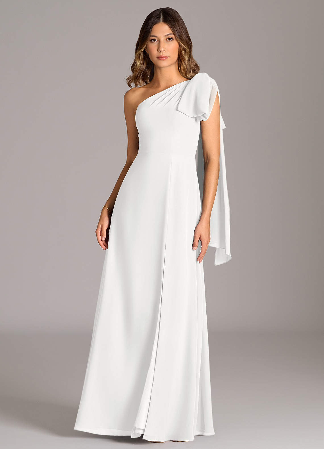 Azazie Tella White Chiffon Bridesmaid Dresses