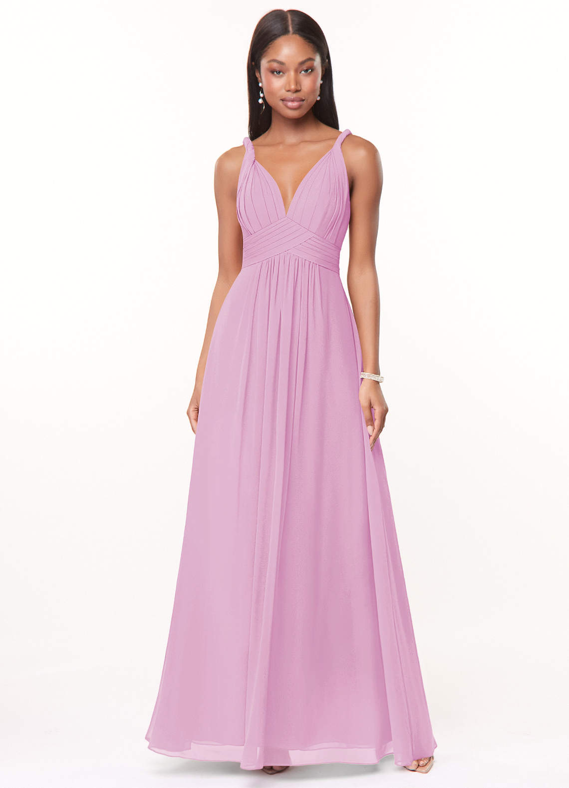 Azazie Maren Brautjungfernkleider A-Linie Plissee Chiffon Kleid Bonbonrosa image1