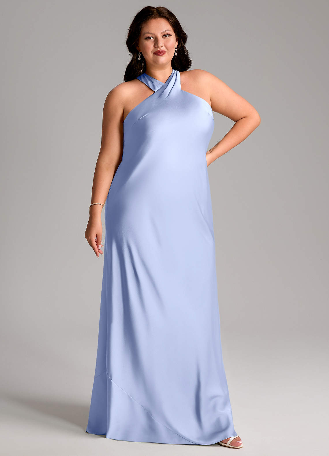 Azazie Doretta Bridesmaid Dresses Ice Mermaid Pleated Stretch Satin Dress image8