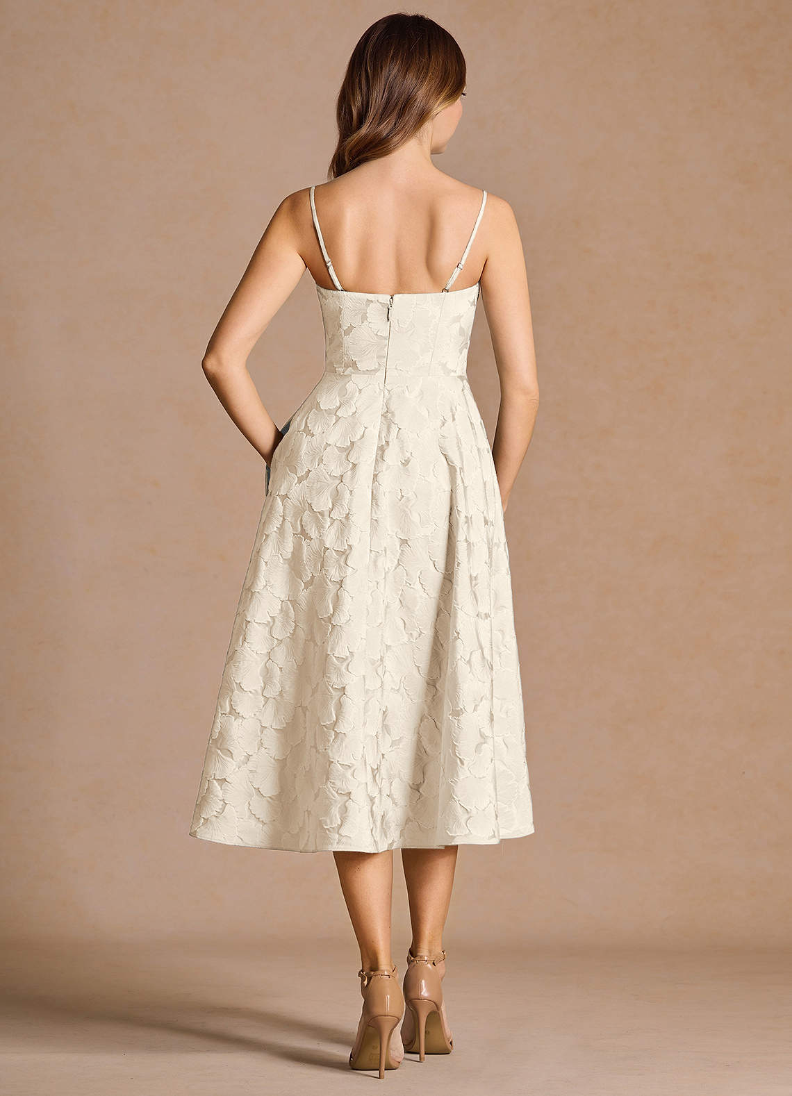 Azazie Strapless V Neck A-Line Midi Dresses in French White