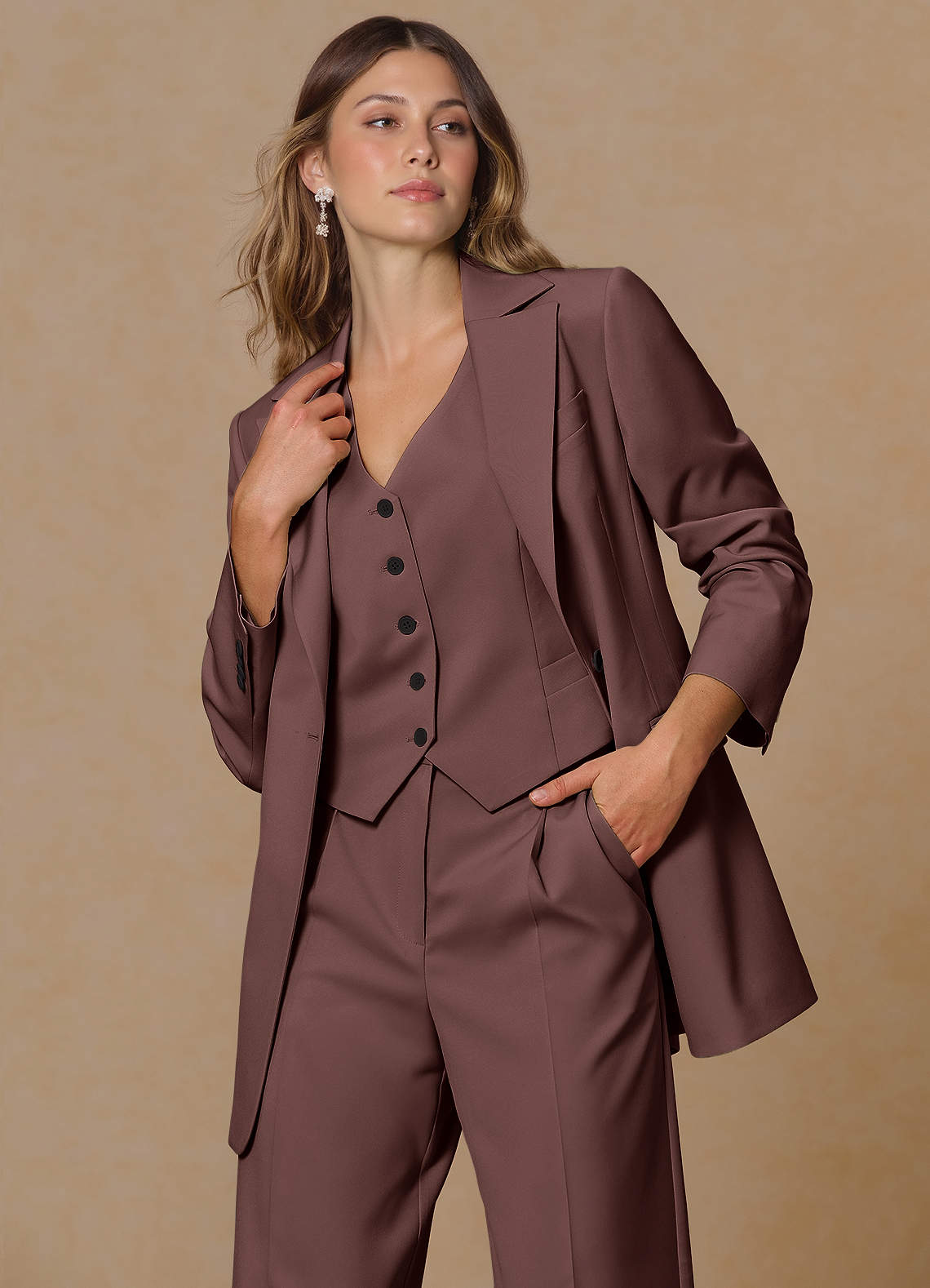 front Rowan Espresso Refined Weave Performance blazer