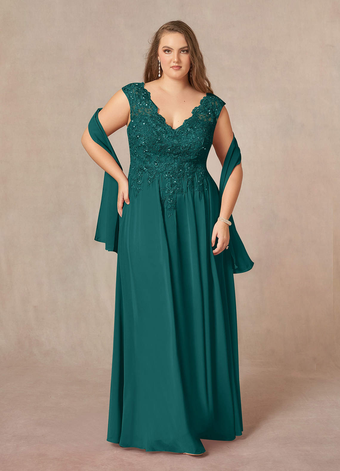 Azazie Amethyst Mother of the Bride Dresses Peacock A-Line V-Neck Sequins Chiffon Dress image1