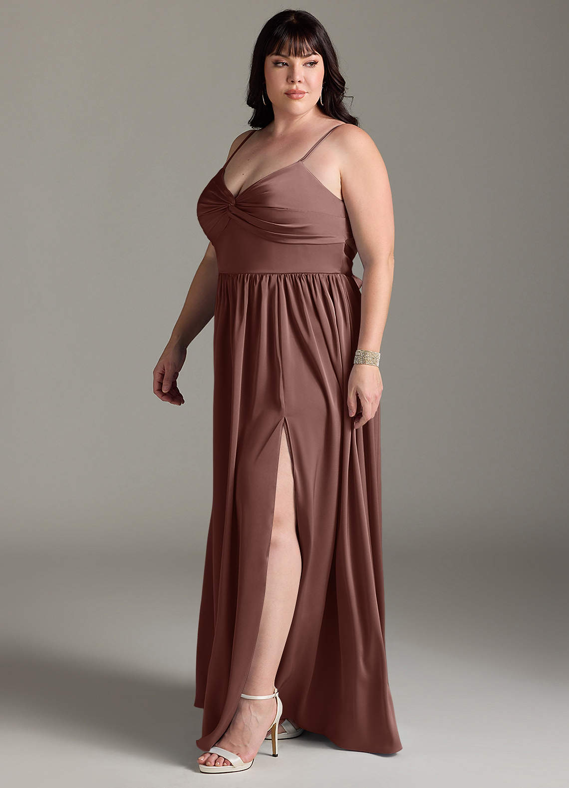 Azazie Zeya Vestidos de madrinha de casamento Vestir Café Expresso de Cetim elástico de Linha A com Plissado image12