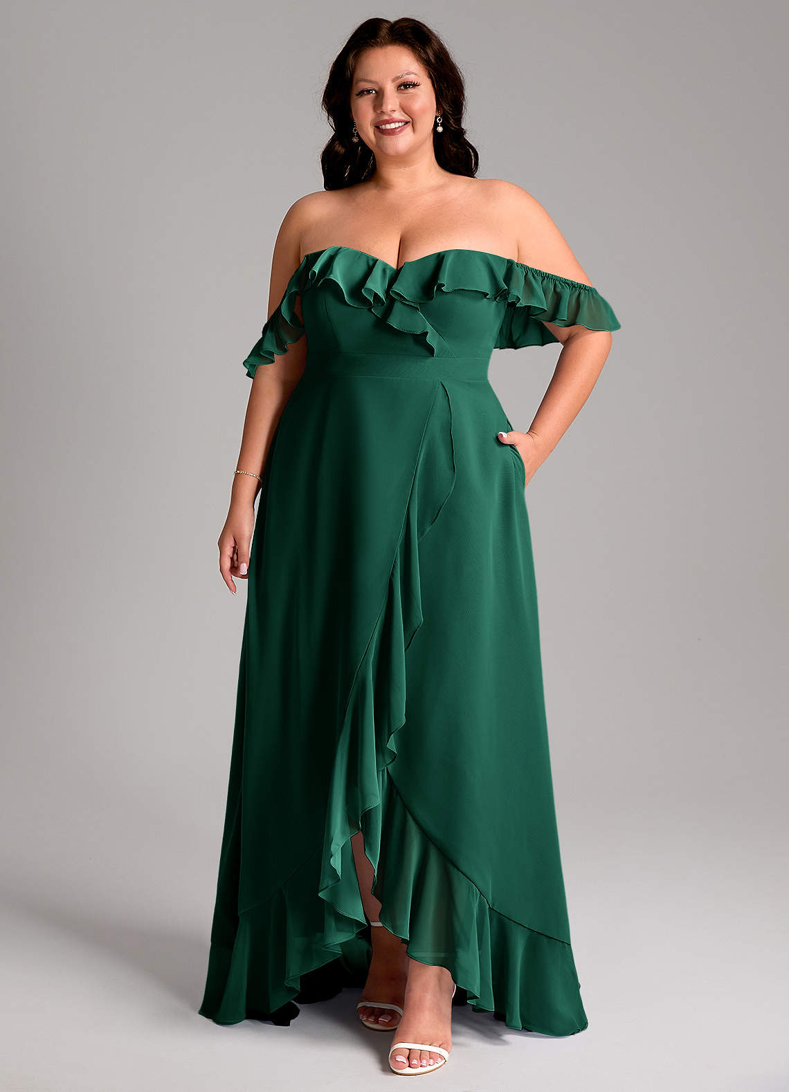 Azazie Lyra Bridesmaid Dresses Emerald A-Line Chiffon Convertible Dress image1