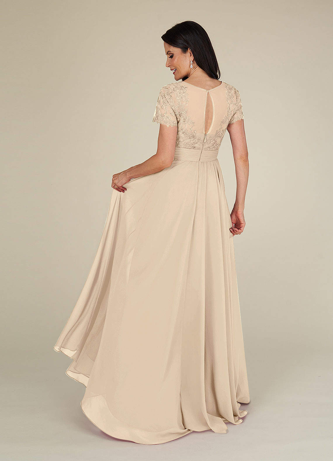 Azazie Annette Mother of the Bride Dresses Champagne A-Line Lace Chiffon Dress image1
