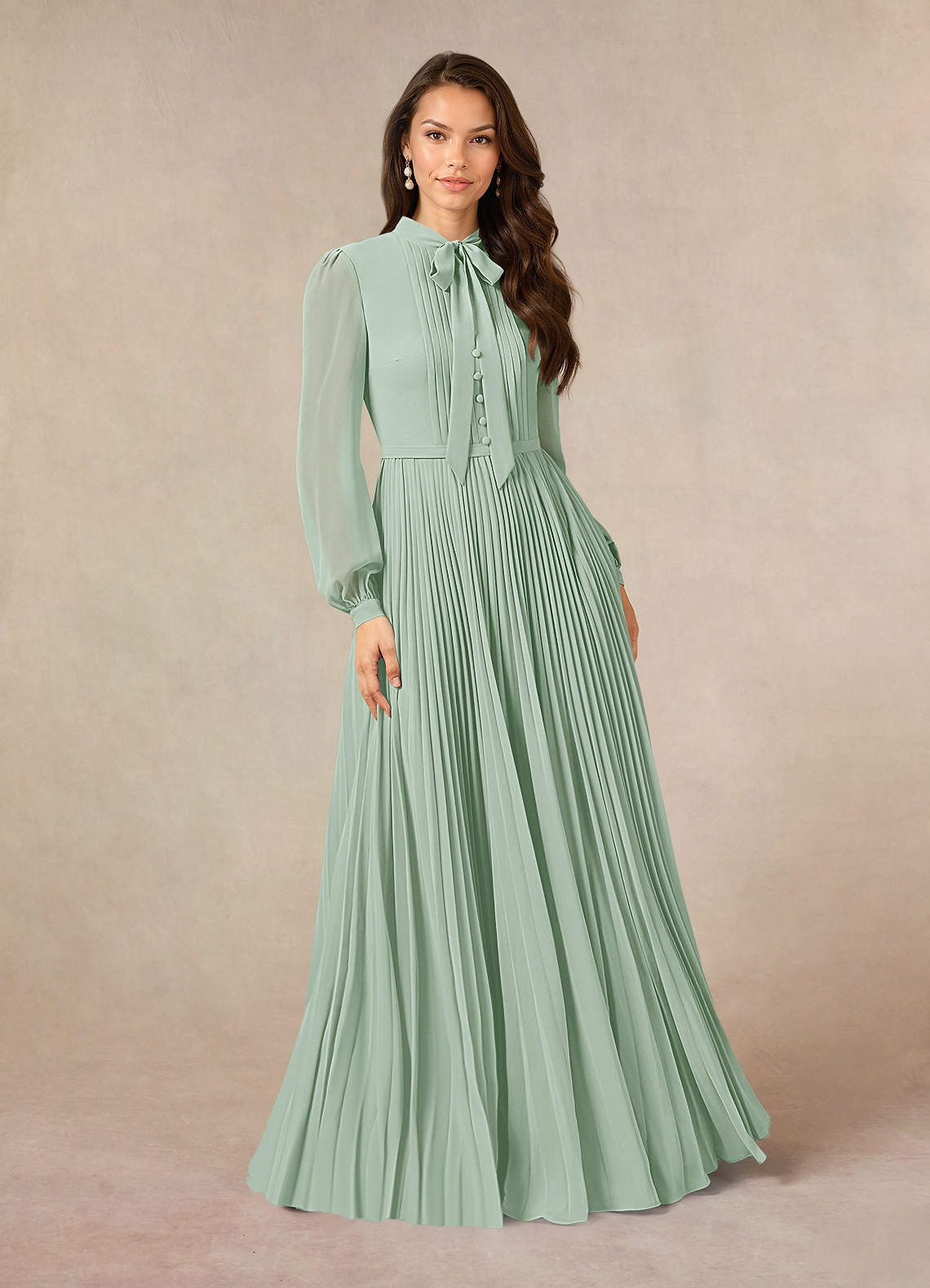 Azazie Adellah Mother of the Bride Dresses Agave A-Line Pleated Chiffon Dress image1