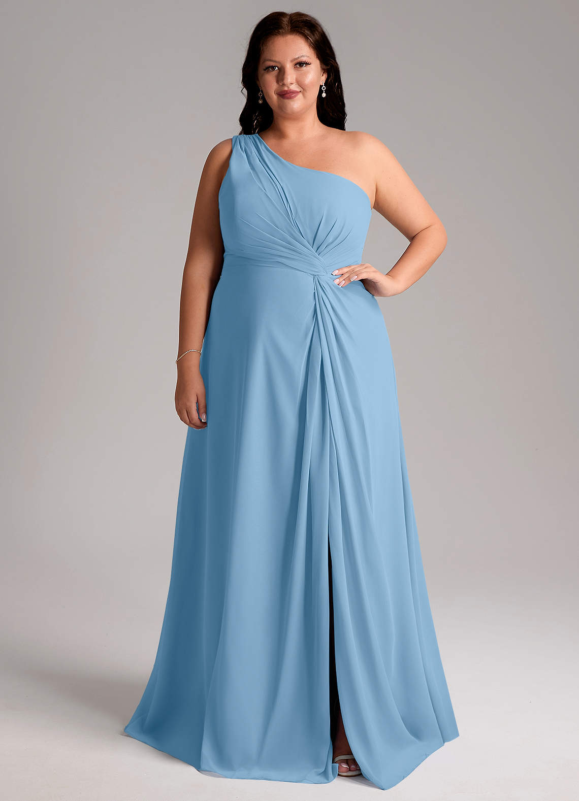 Azazie Brooke Bridesmaid Dresses Steel Blue A-Line One Shoulder Chiffon Dress image1