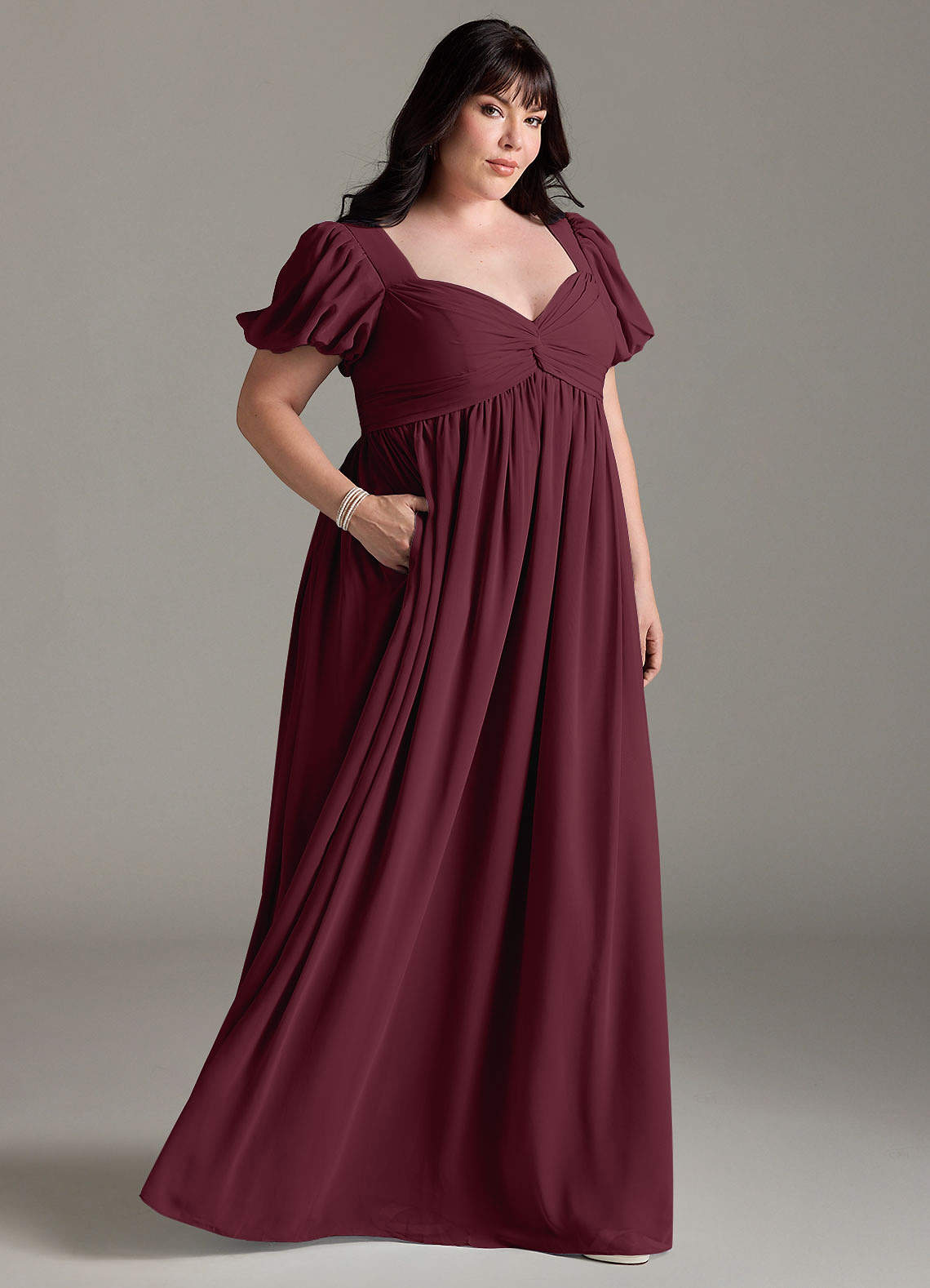 Azazie Madisynn vestidos de dama de honor de maternidad Vestido de Lazo Hasta el suelo Gasa image6