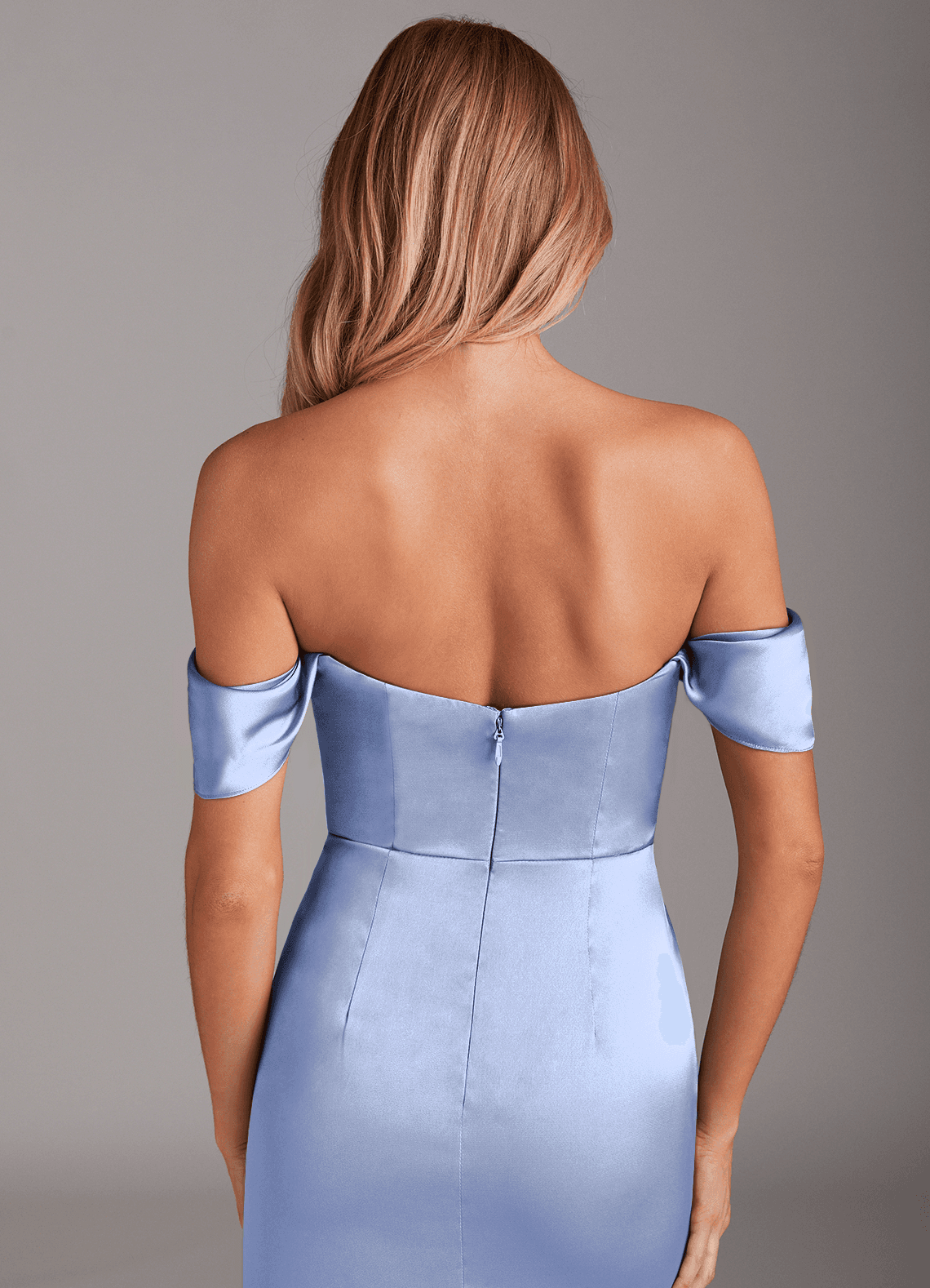 Azazie Saige Vestidos de madrinha de casamento Vestido Gelo de Cetim elástico de Bainha com Fora do ombro image8