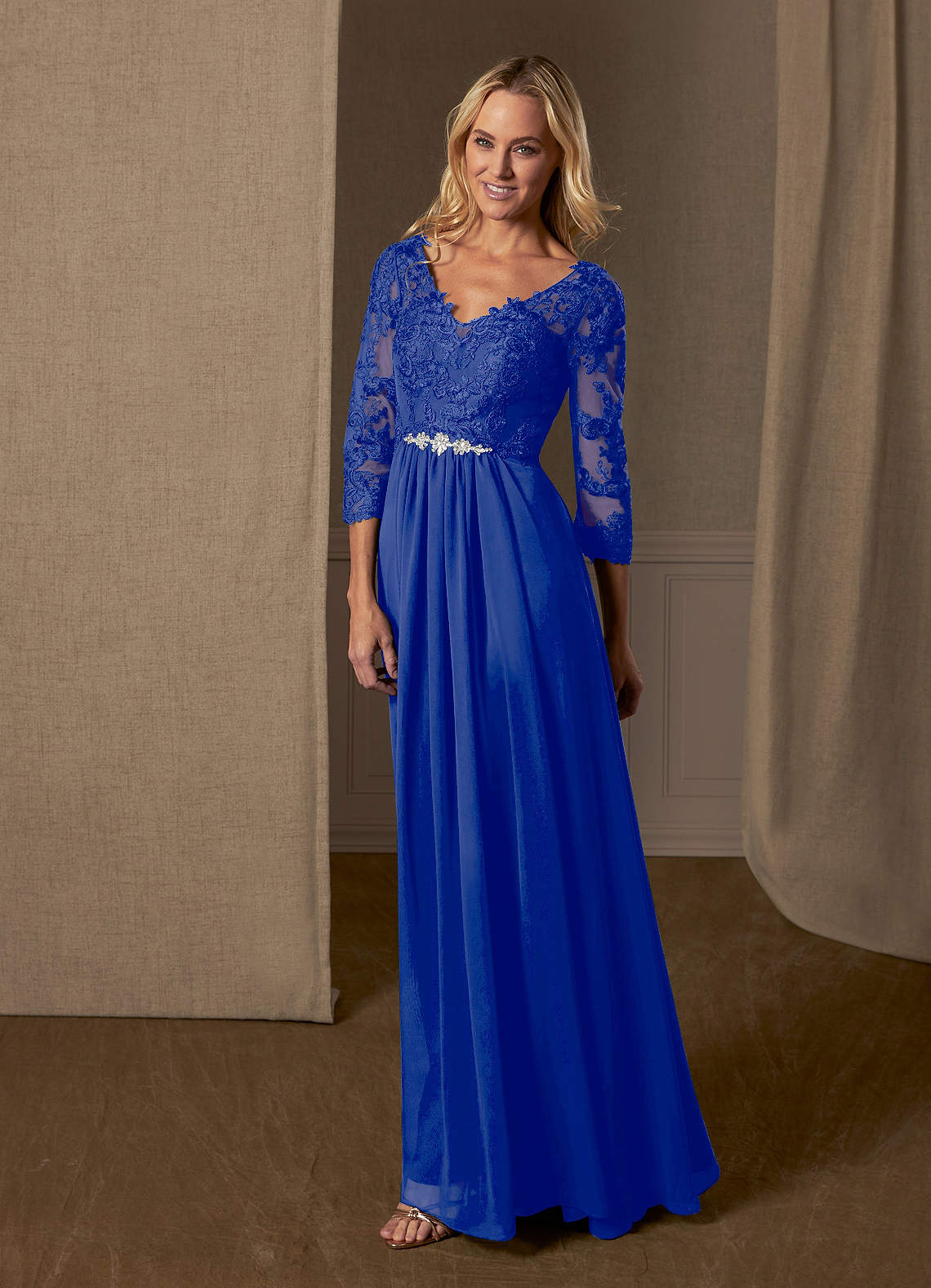 Sheath V-Neck Chiffon Floor-Length Dress Royal Blue Plus Size