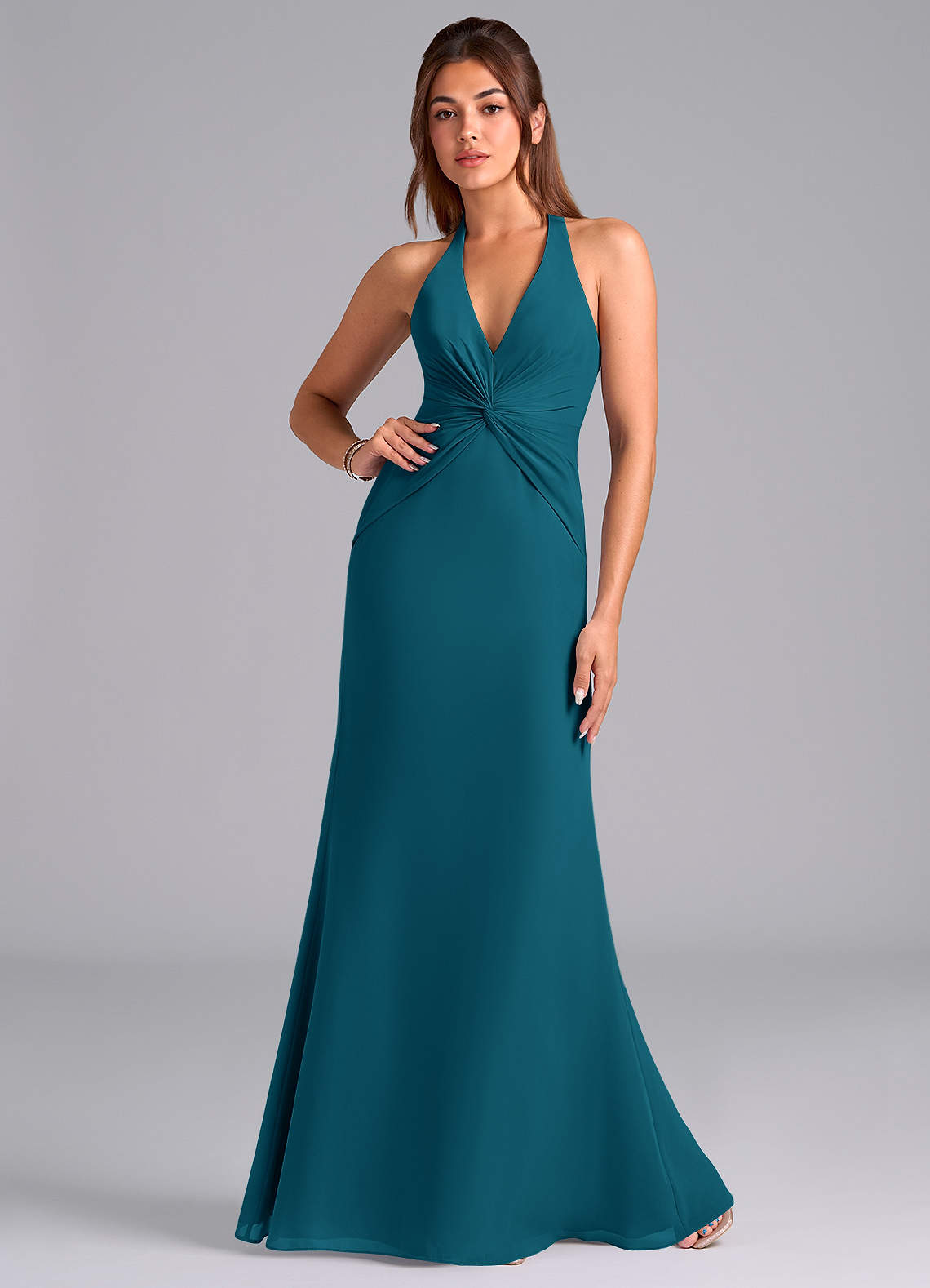 Azazie Valerie Robes de demoiselle d'honneur Robe Sirène en Mousseline de soie Plissée Bleu Encre image1