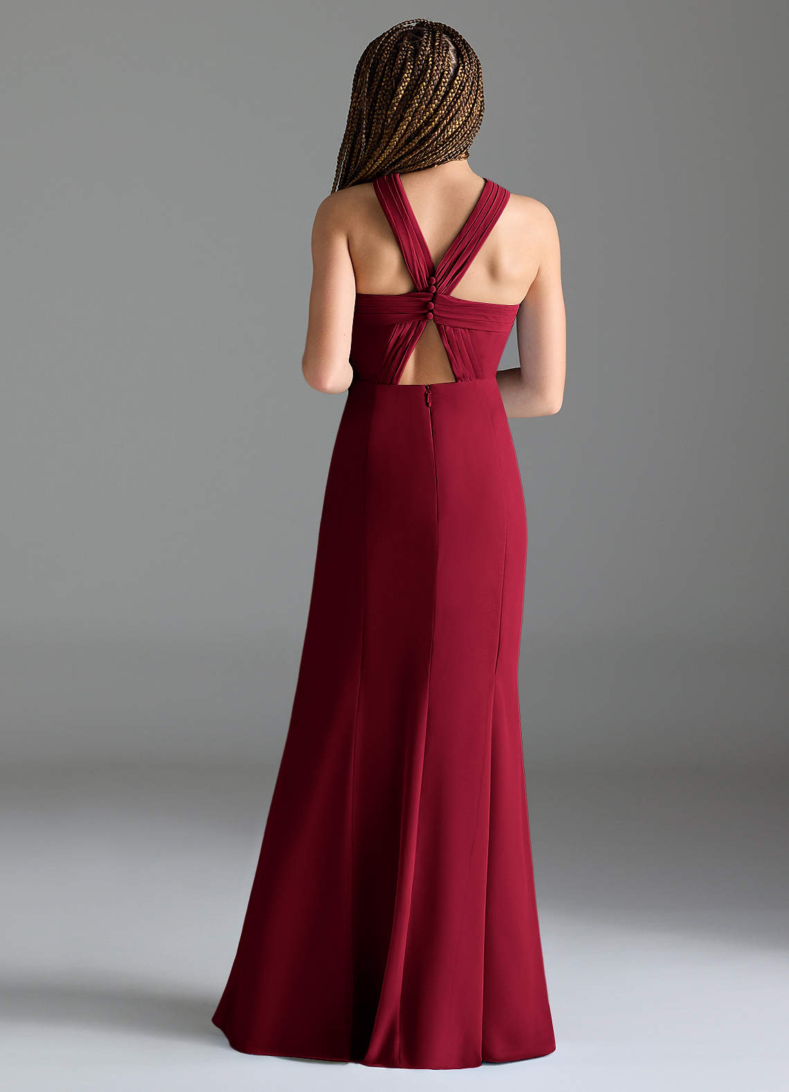 Azazie Rue Junior Burgundy Mermaid Side Slit Chiffon Dress image1