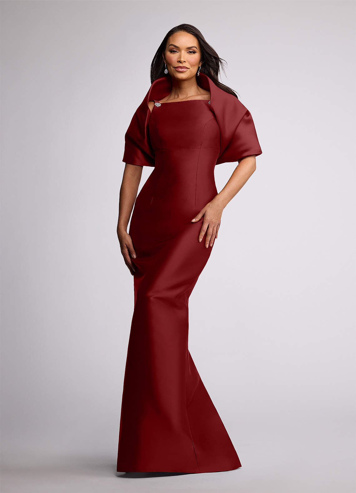 Azazie Octavia Burgundy Sheath Mikado Dress Azazie CA