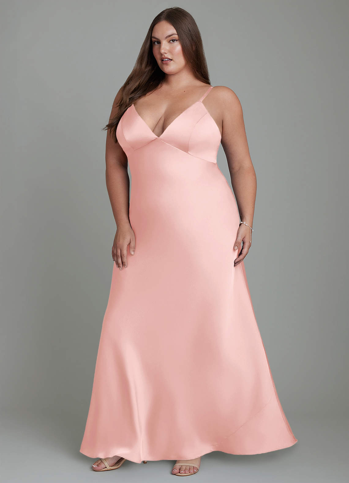 Azazie Stefania Bridesmaid Dresses Powder Pink A-Line Stretch Satin Dress image11