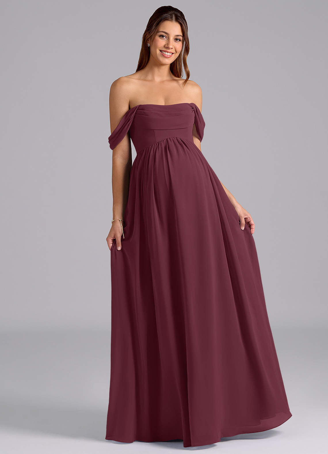 Azazie Saige Maternity Bridesmaid Dresses A-Line Pleated Chiffon Floor-Length Dress image3