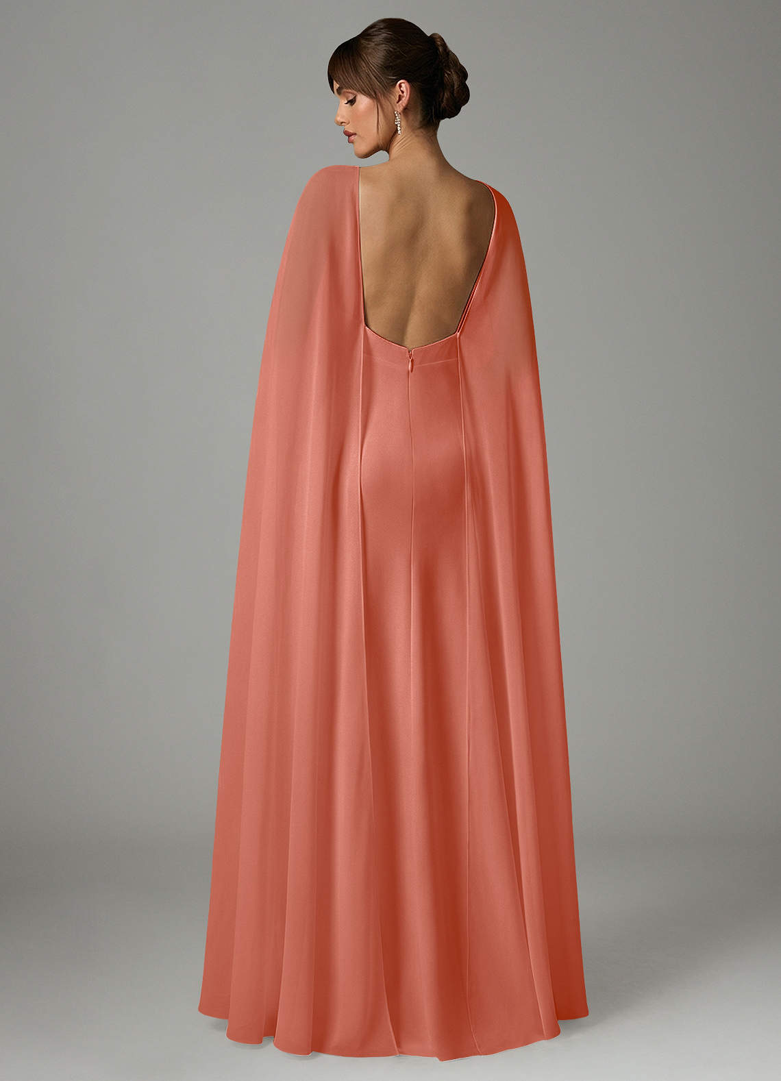Azazie Stefania Vestidos de madrinha de casamento Vestido Rosa Salmão de Cetim elástico de Linha A image3