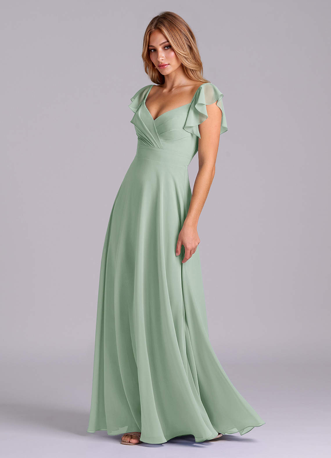 Azazie Leilani Bridesmaid Dresses Agave A-Line Pleated Chiffon Dress image3