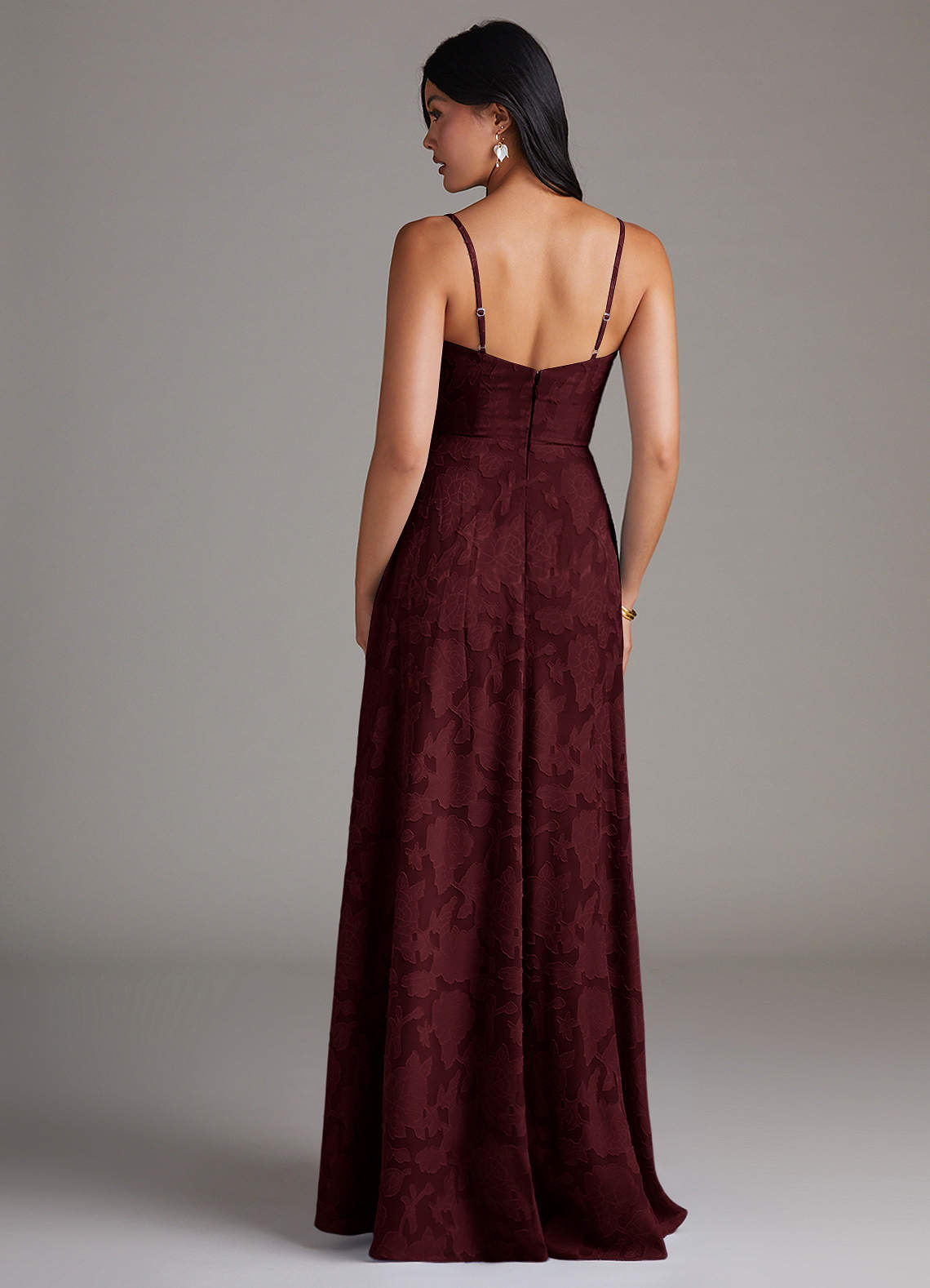 Azazie Moira Bridesmaid Dresses Cabernet A-Line Side Slit Floral Burnout Dress image1
