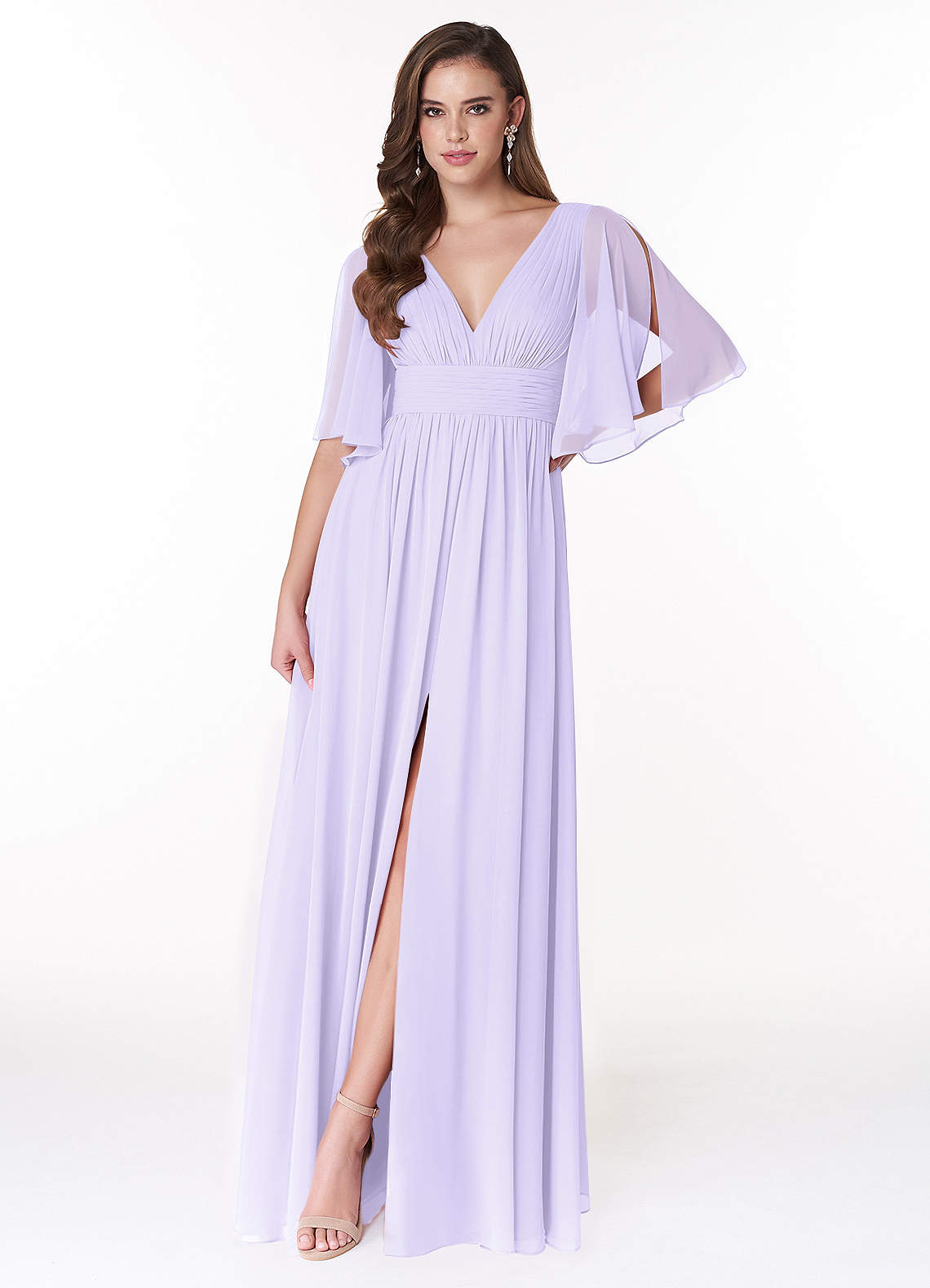 Azazie Temeka Brautjungfernkleider A-Linie Gestreift Chiffon Kleid Flieder image1