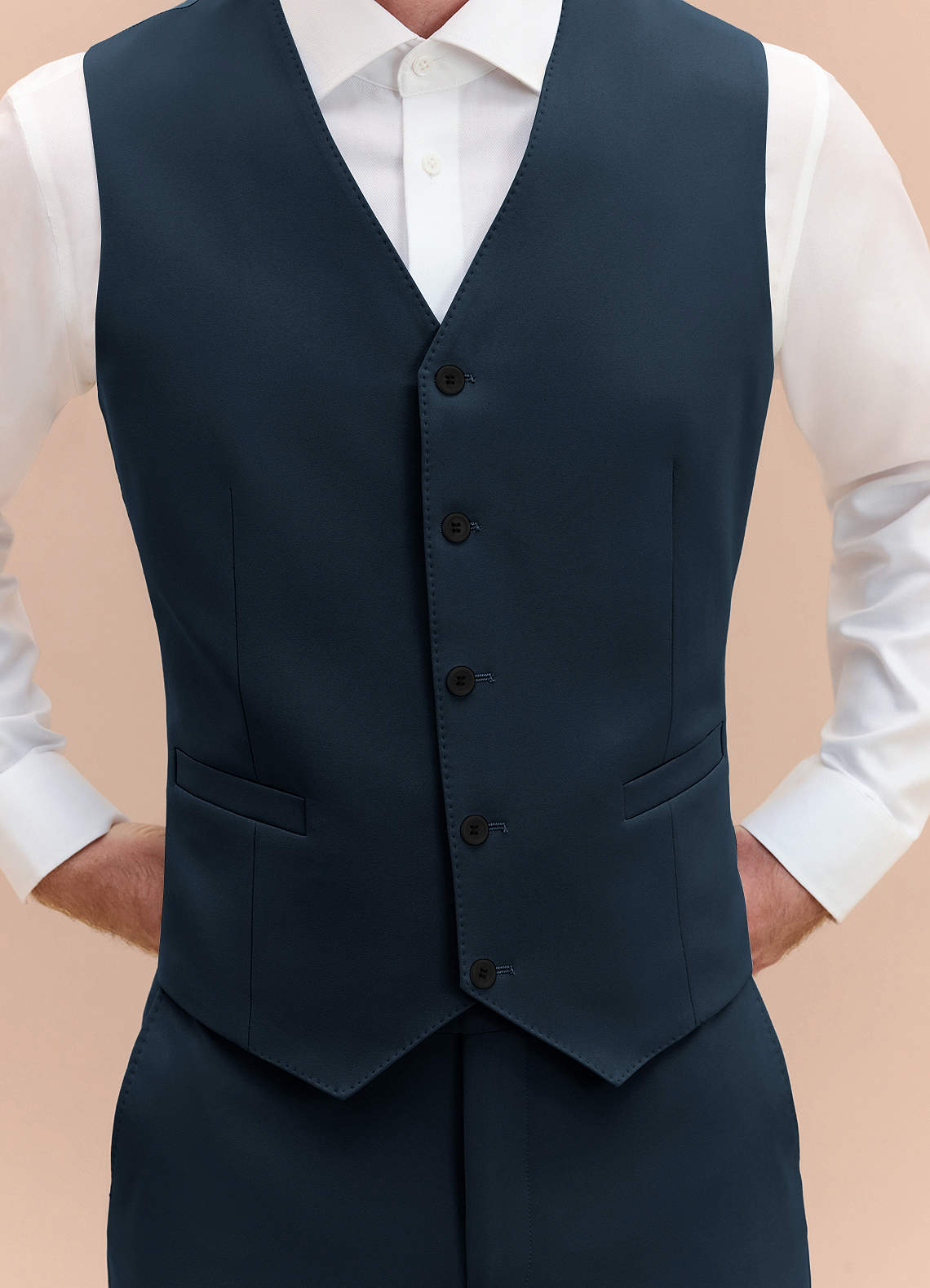 front James Navy Blue Structured Stretch Suit Vest