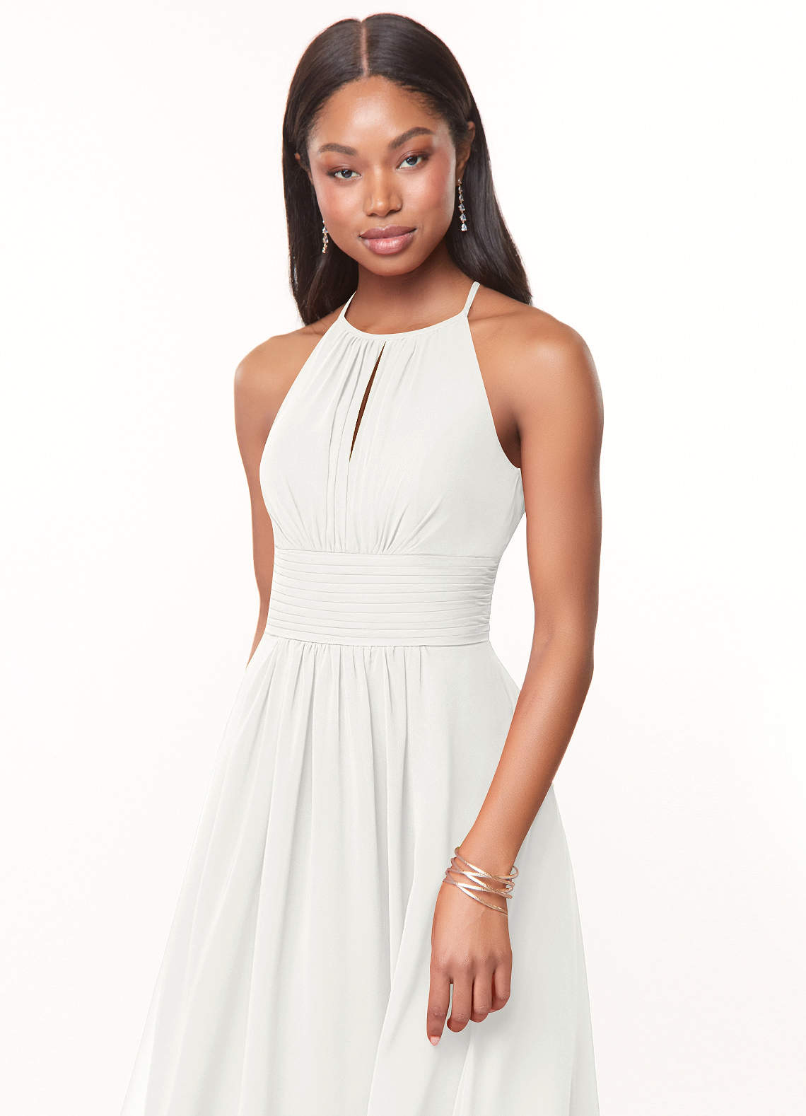 Azazie Bonnie Vestidos de madrinha de casamento Vestido Branco de Chiffon de Linha A com Plissado image4