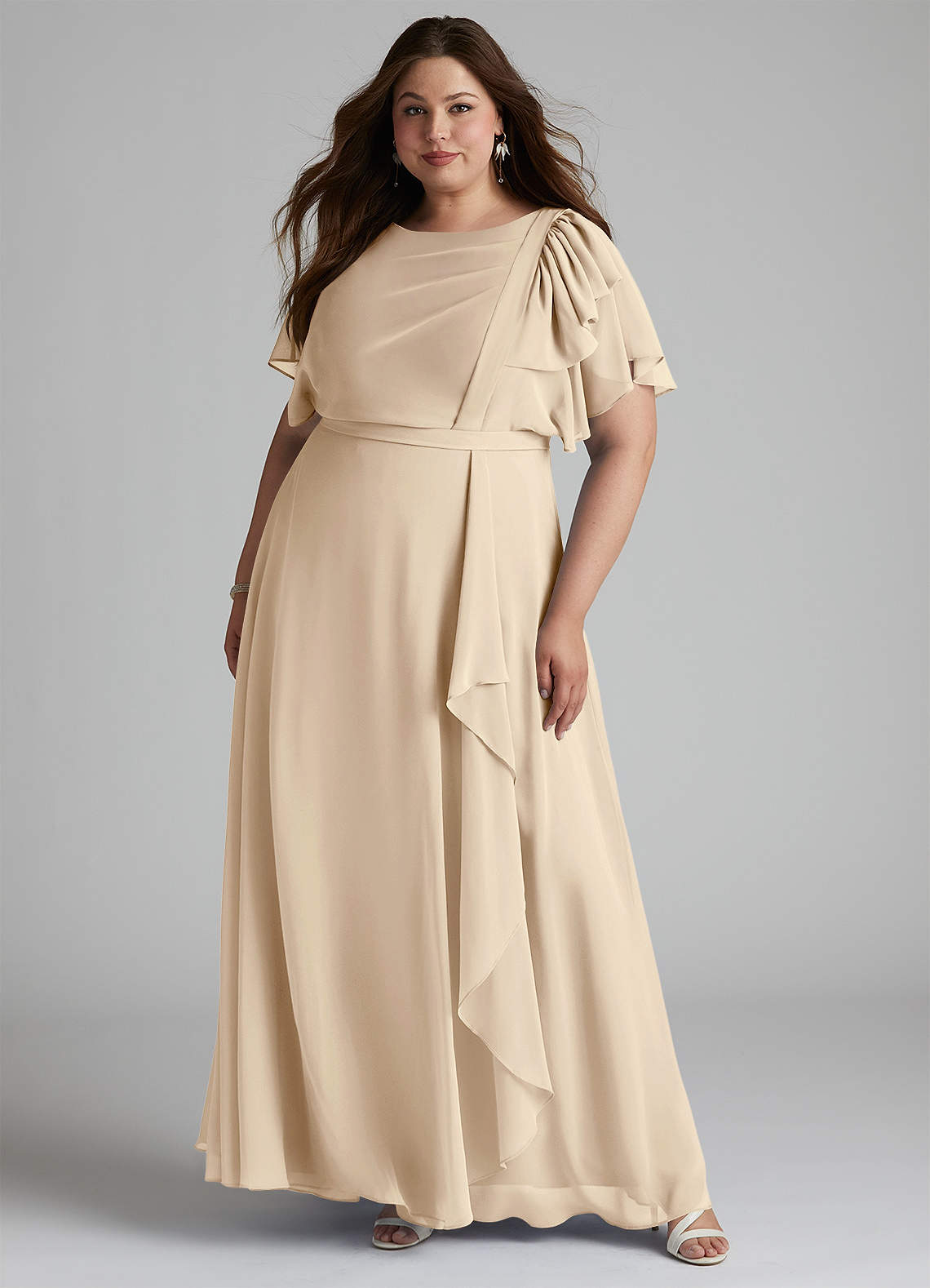 Azazie Aaliyah Vestidos modestos de dama de honra Vestido Linha A Plissado Comprimento do chão Chiffon image1