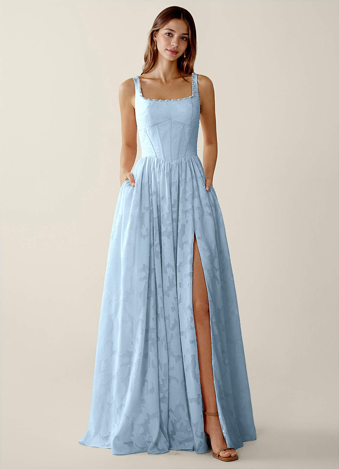 Azazie Sky Blue Lace Square Formal Dress Azazie Sky Blue Lace Square Formal Dress