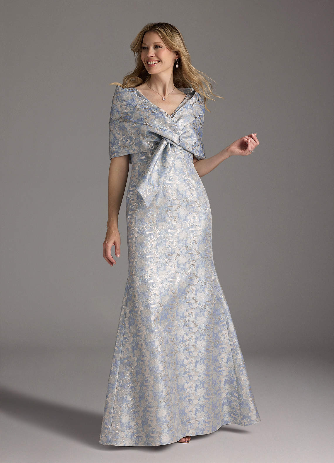Azazie Elanor Dusty Blue Mermaid Pleated Jacquard 1 Dress | Azazie