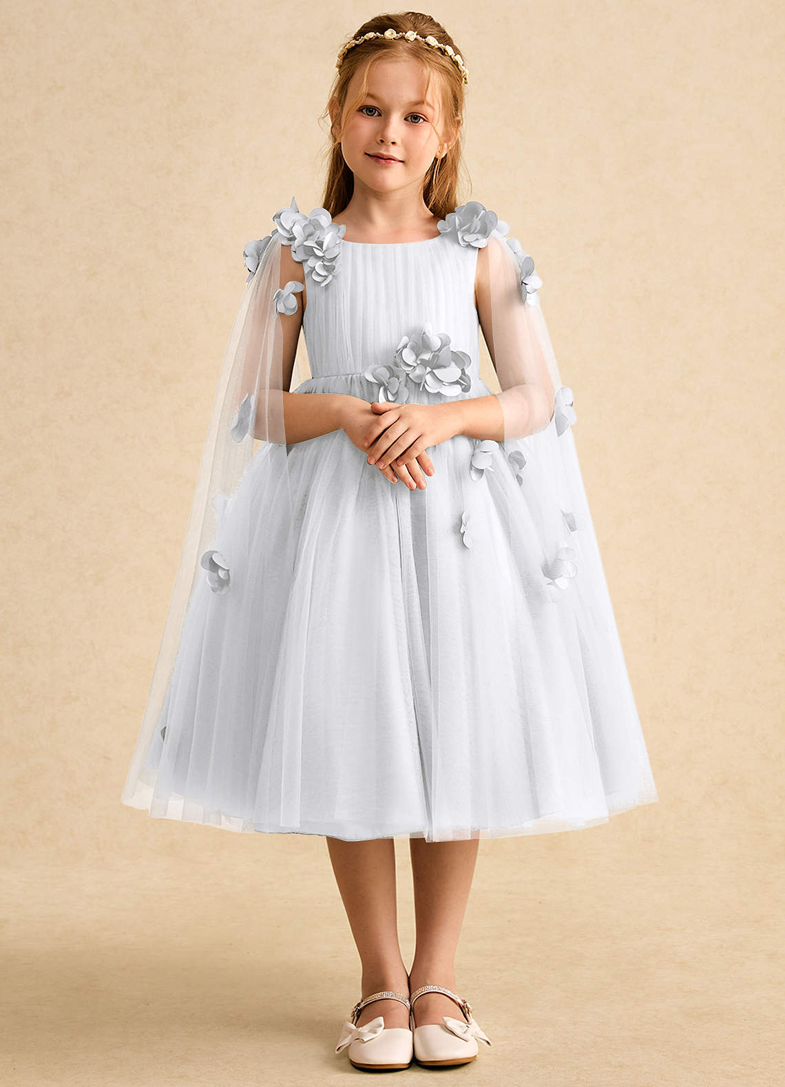 Azazie Staria Flower Girl Dresses White Ball-Gown Ruched Tulle Dress image1
