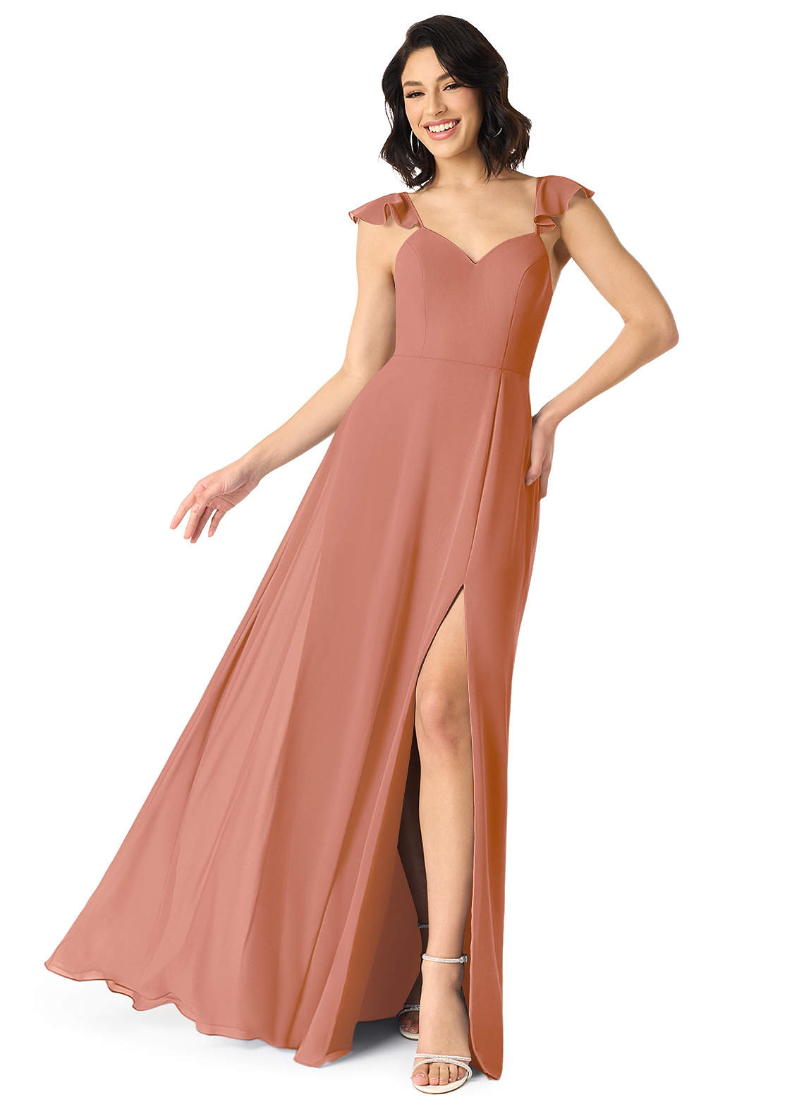 Azazie Everett Bridesmaid Dresses MAI TAI A-Line V-neck Ruched Chiffon Dress image1