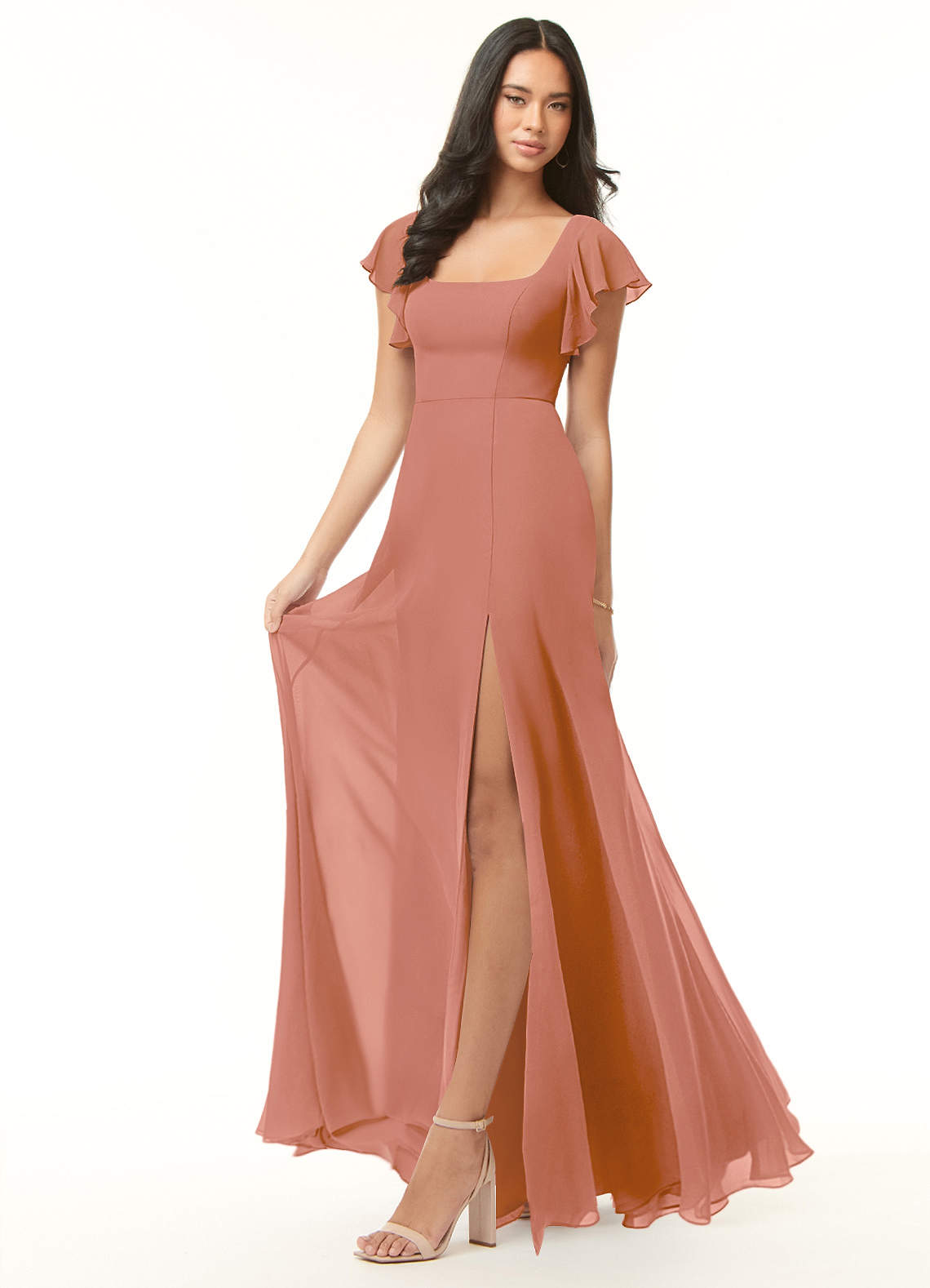 Azazie Bondi Bridesmaid Dresses MAI TAI A-Line Ruffled Chiffon Dress image3