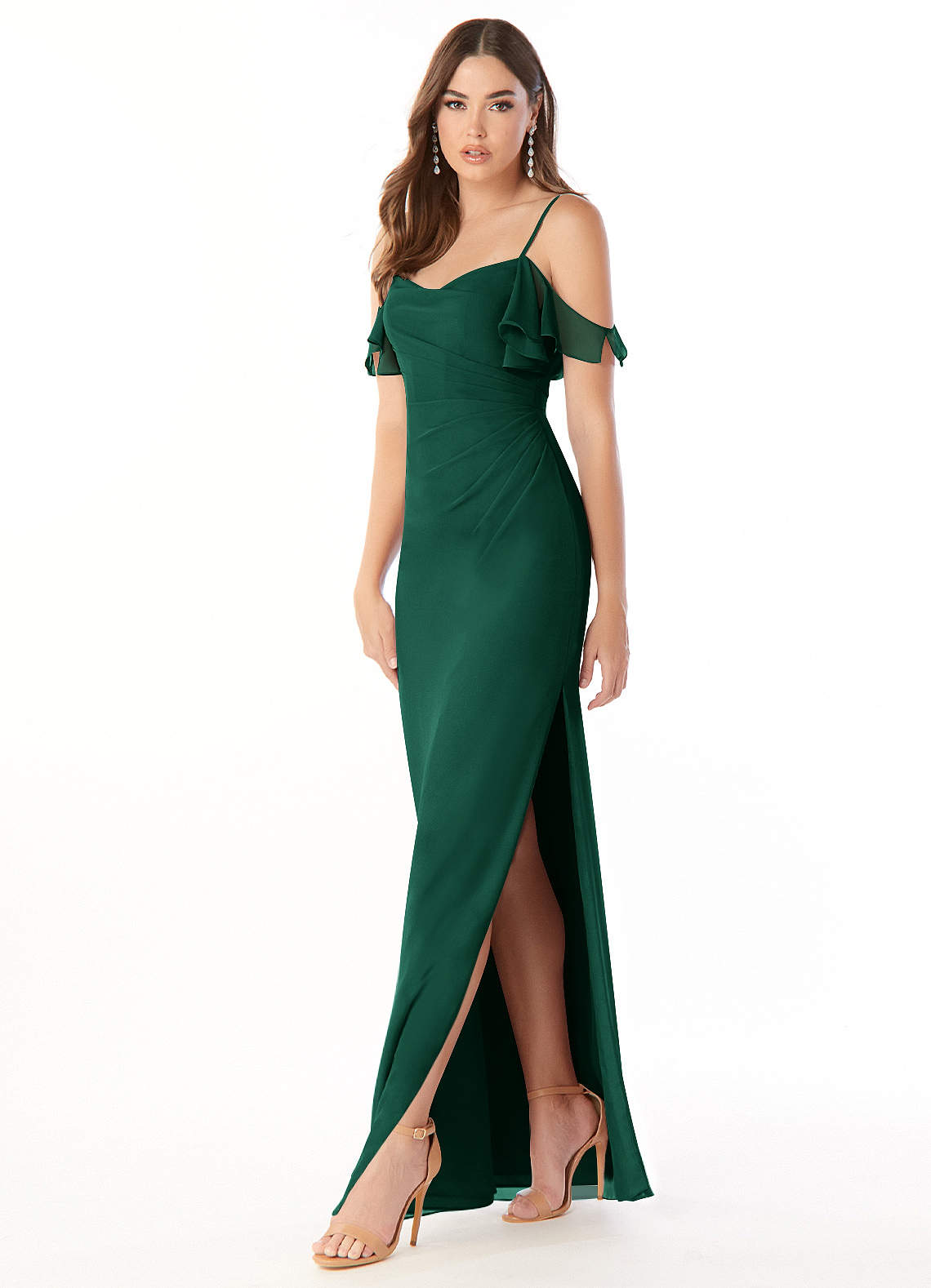 Azazie Emeralda Jurken voor bruidsmeisjes Jurk van Chiffon met Kolom Off the Shoulder Smaragd image1