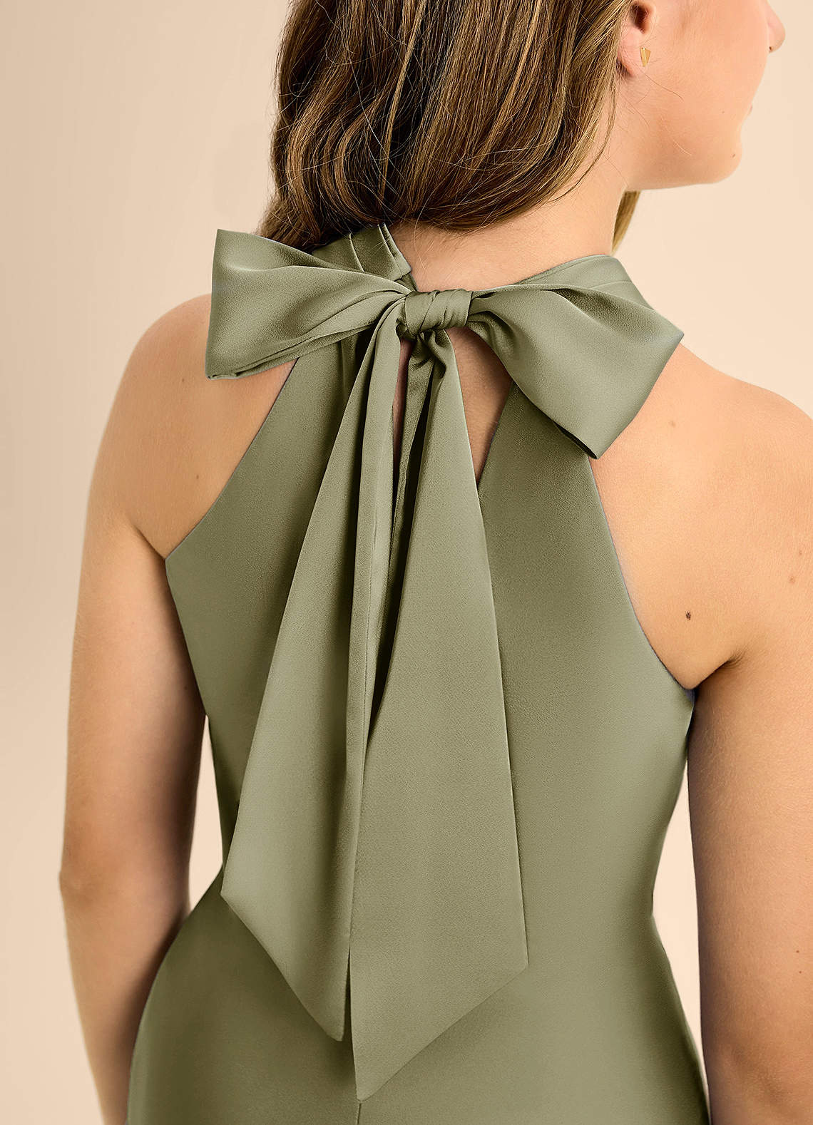 Azazie Doretta Junior Pistachio A-Line Pleated Stretch Satin Dress image7