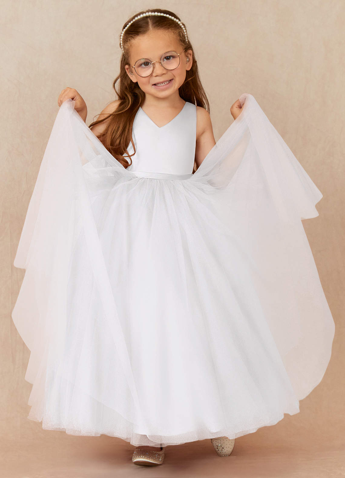 Azazie Marybell Flower Girl Dresses White A-Line Bow Tulle Dress image2