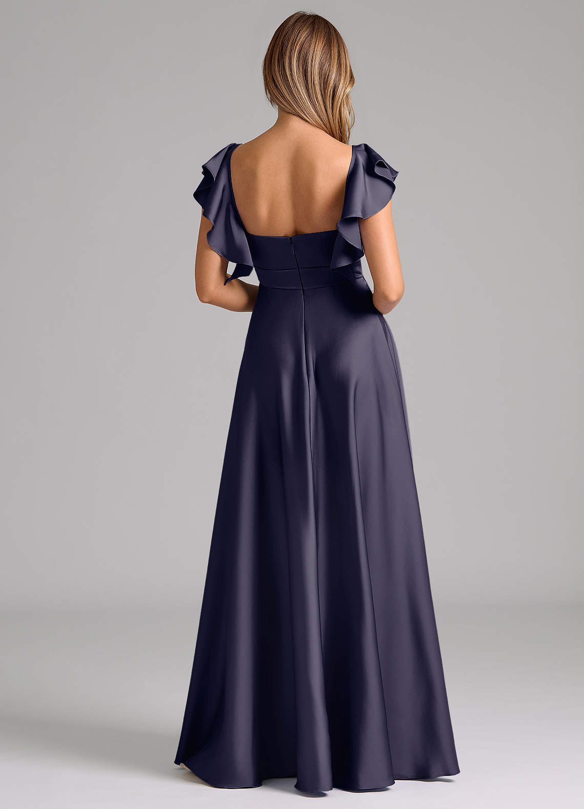 Azazie Leilani Bridesmaid Dresses Stormy A-Line Ruched Stretch Satin Dress image1