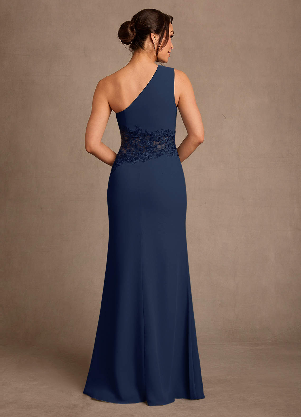 Azazie Kathie Mère de la mariée Robes Robe Sirène en Mousseline de soie Dentelle Bleu Marine Foncé image1