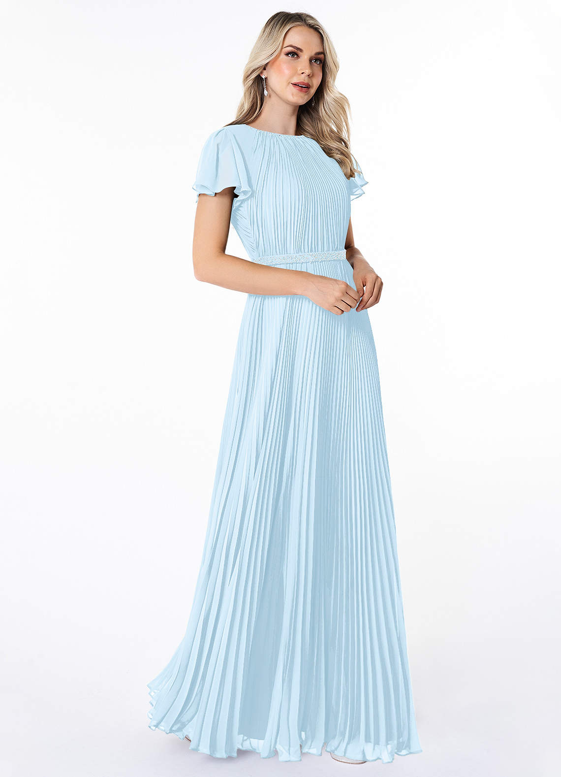 Azazie Kara Modest Bridesmaid Dresses A-Line Pleated Chiffon Floor-Length Dress image1
