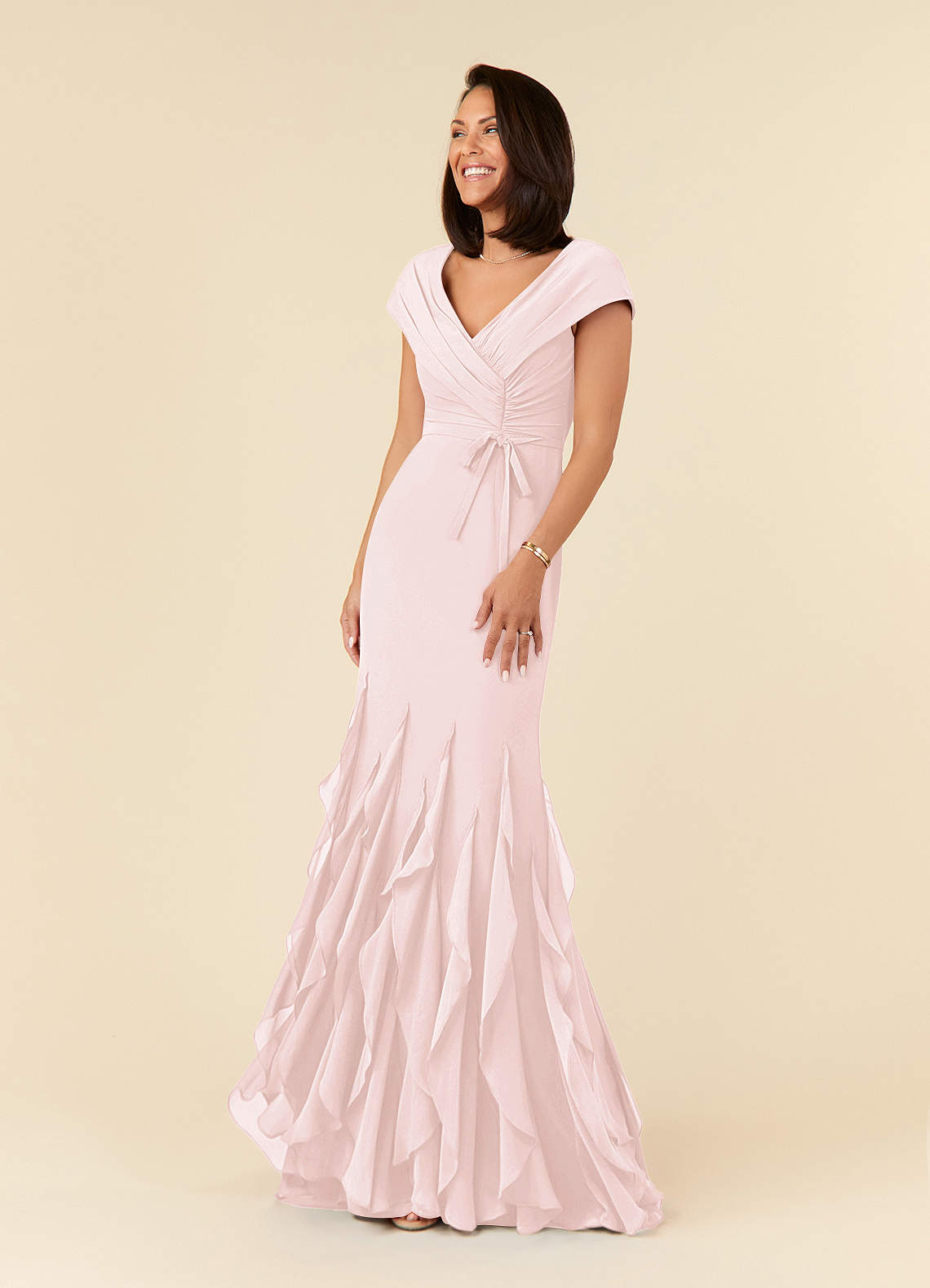 Azazie Bailora Kleider für die Brautmutter Meerjungfrau-Linie Gestreift Chiffon Kleid Zartrosa image1