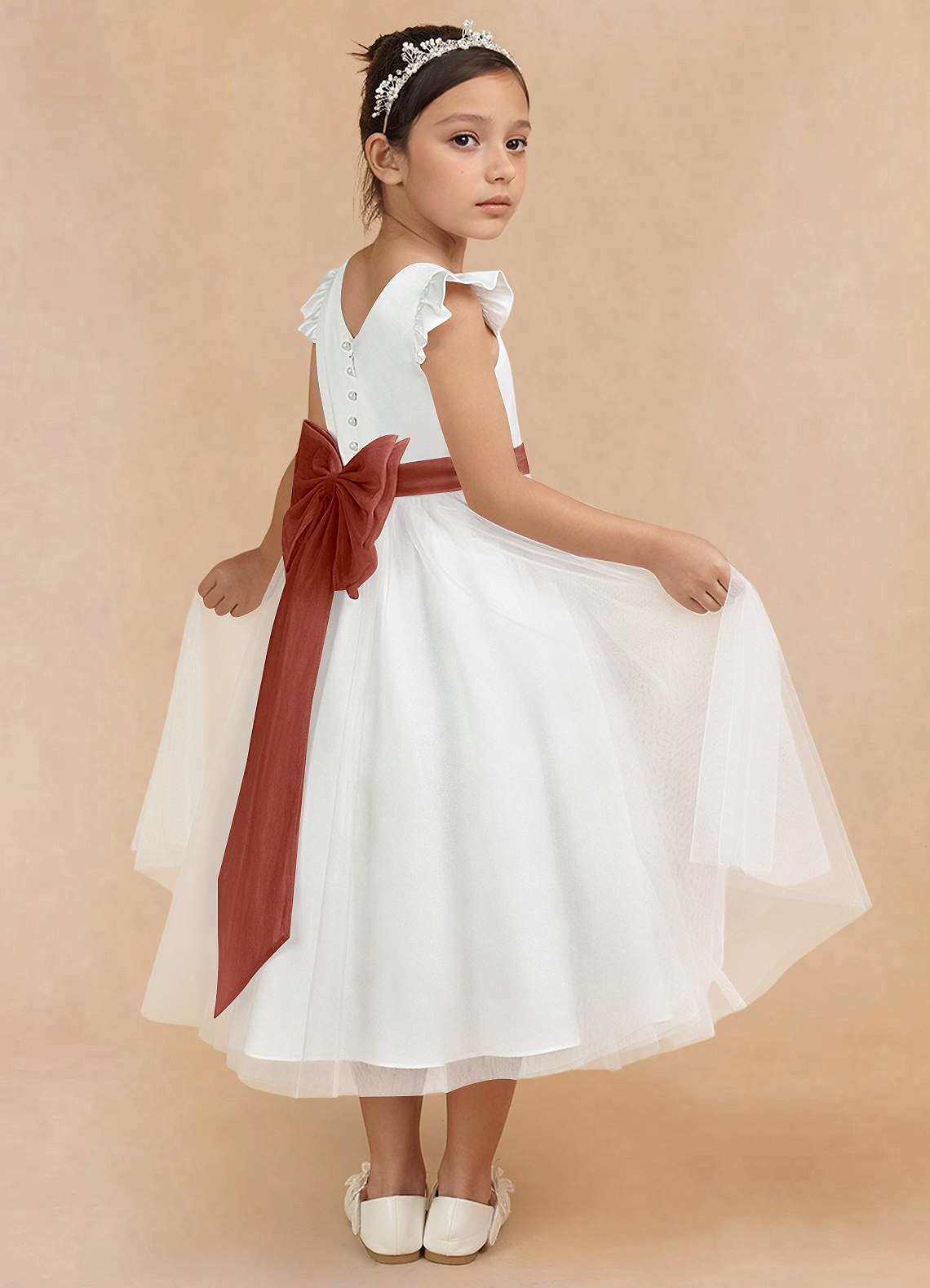 Azazie Hemi Flower Girl Klänningar Klänning A-Linje i Tyll Rosett image1