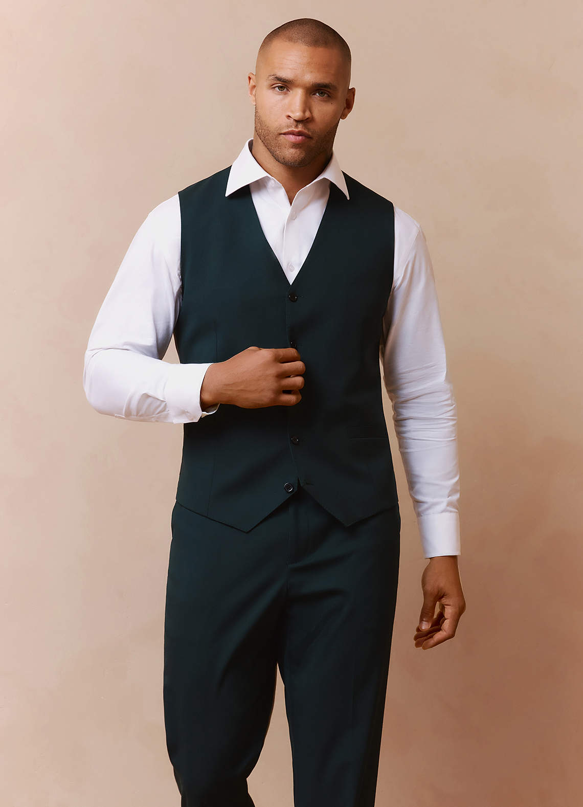 front Savile Dark Green Wool Blend Suit Vest
